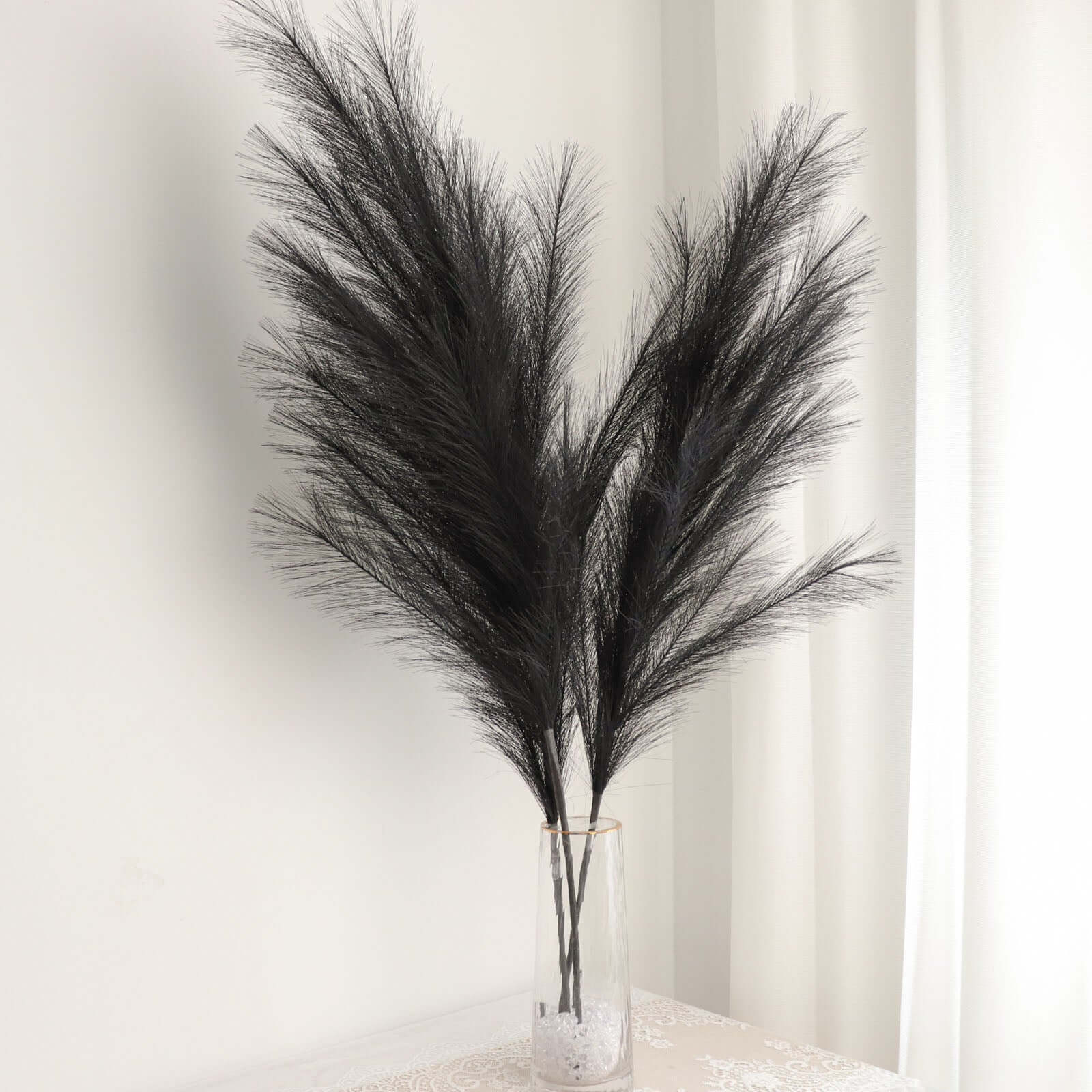 3 Stems Artificial Pampas Grass Decor 44" Black - Fluffy Faux Ornamental Grass Branches - Image 8