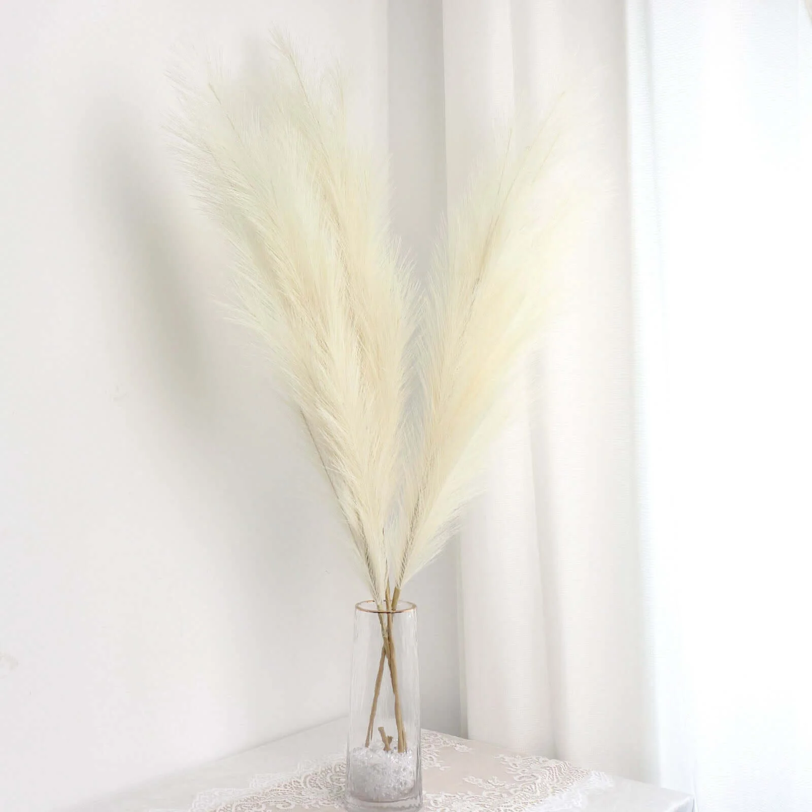 3 Stems Artificial Pampas Grass Decor 44" Cream - Fluffy Faux Ornamental Grass Branches - Image 15