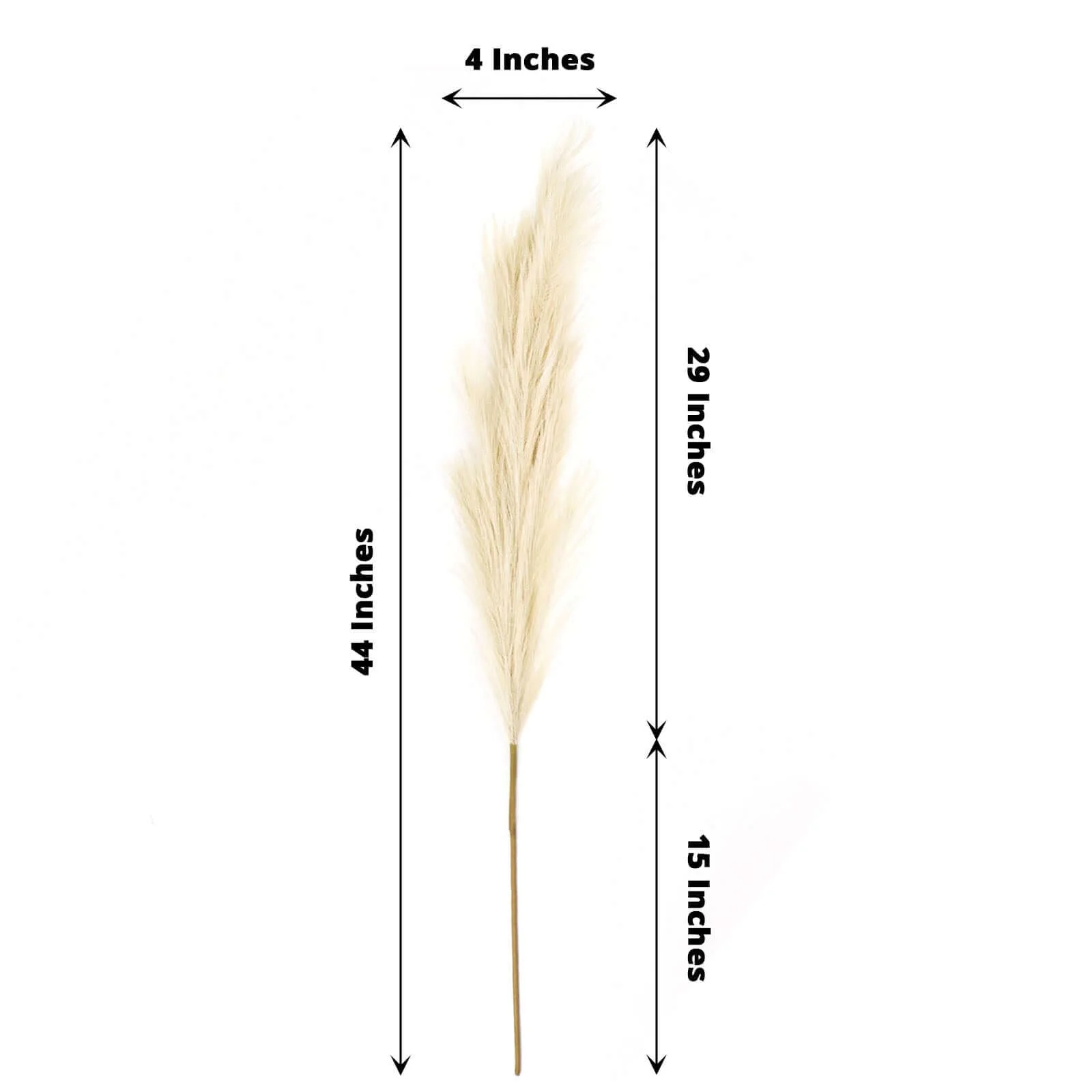 3 Stems Artificial Pampas Grass Decor 44" Cream - Fluffy Faux Ornamental Grass Branches - Image 6