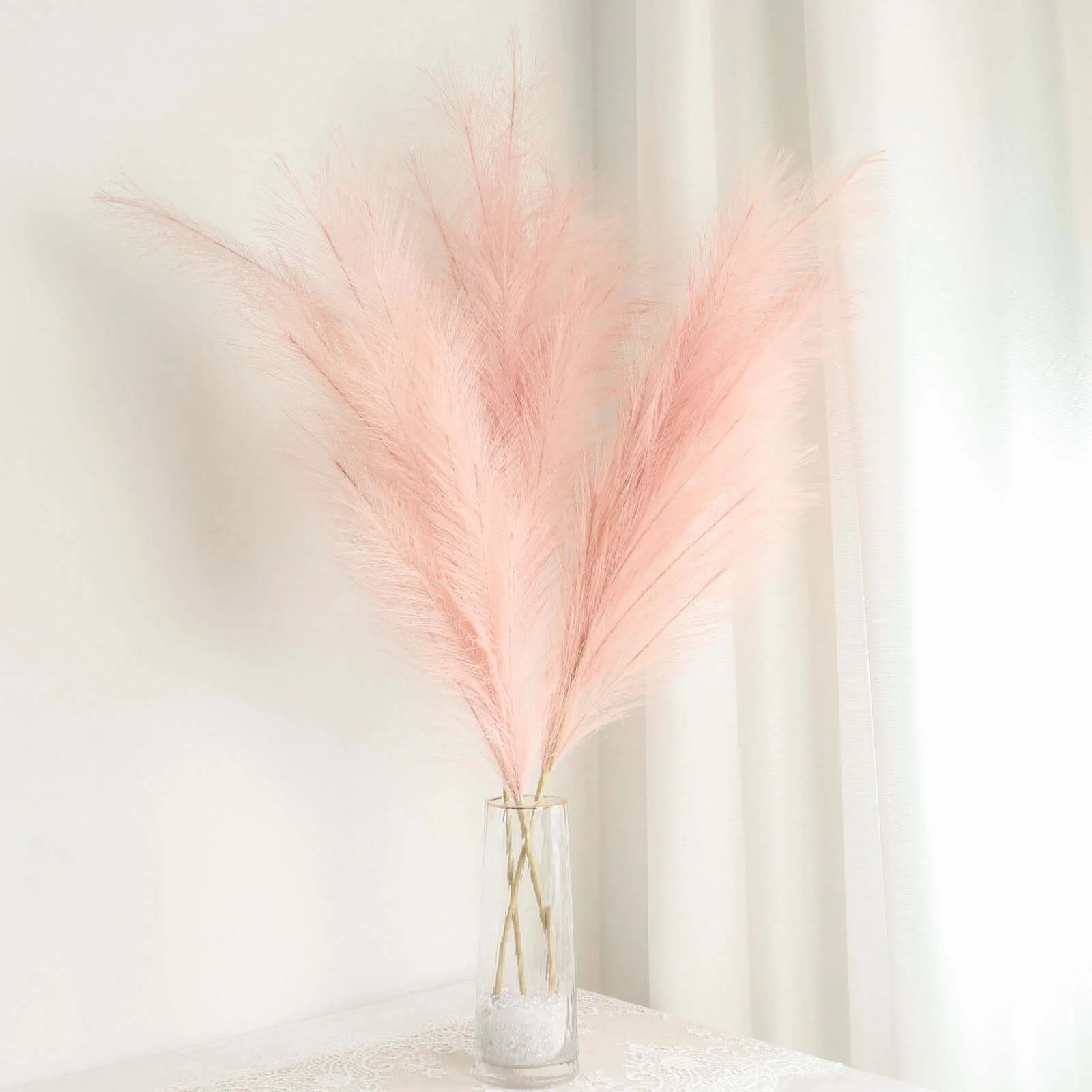 3 Stems Artificial Pampas Grass Decor 44" Dusty Rose - Fluffy Faux Ornamental Grass Branches - Image 16