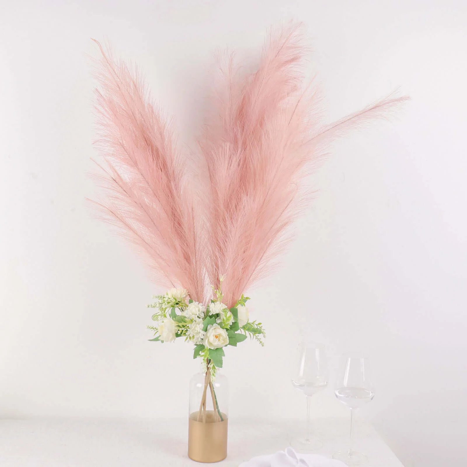 3 Stems Artificial Pampas Grass Decor 44" Dusty Rose - Fluffy Faux Ornamental Grass Branches - Image 17