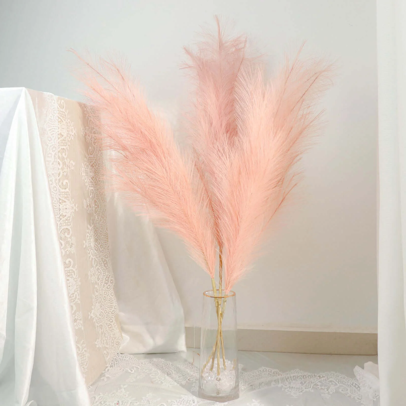 3 Stems Artificial Pampas Grass Decor 44" Dusty Rose - Fluffy Faux Ornamental Grass Branches - Image 7