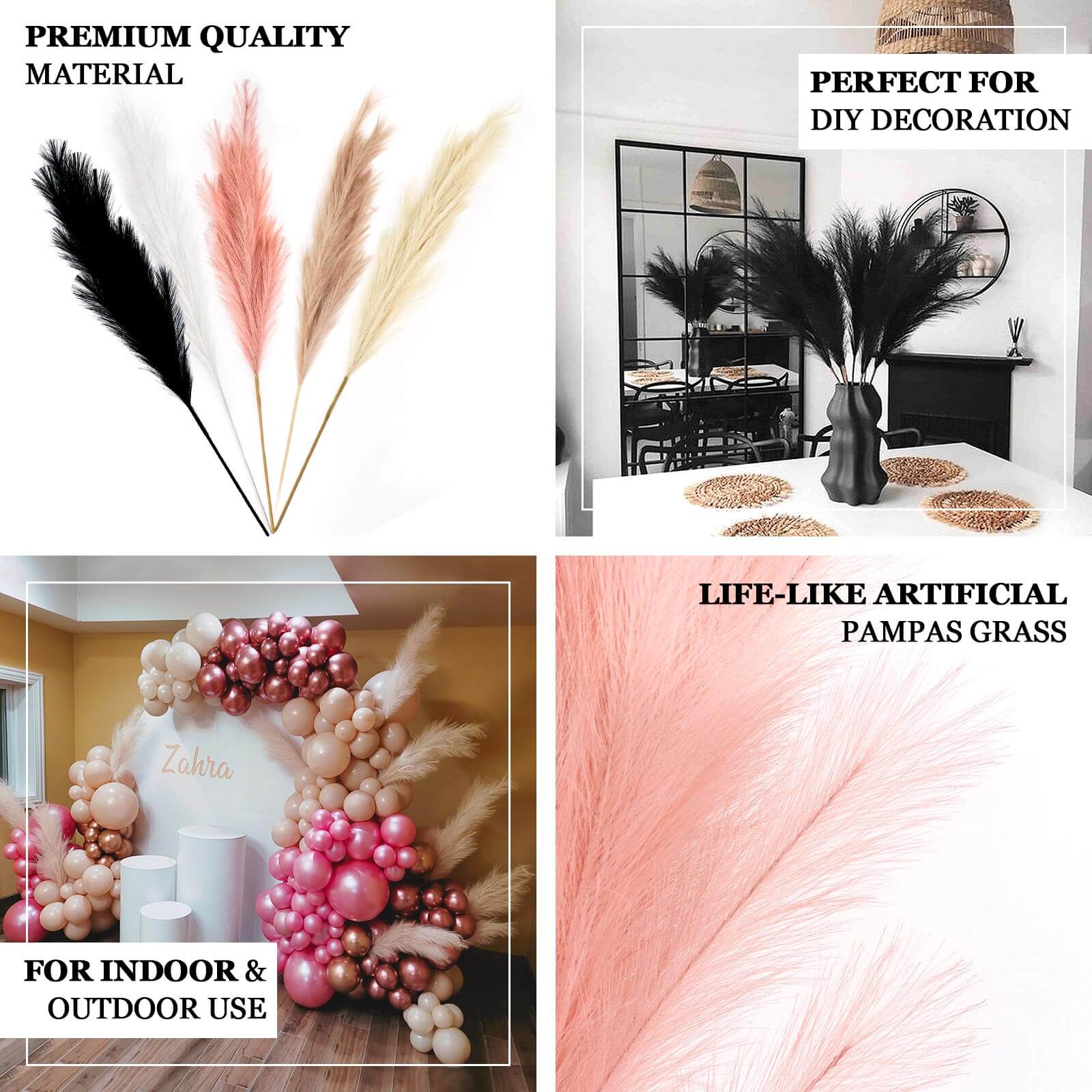 3 Stems Artificial Pampas Grass Decor 44" Taupe - Fluffy Faux Ornamental Grass Branches - Image 4