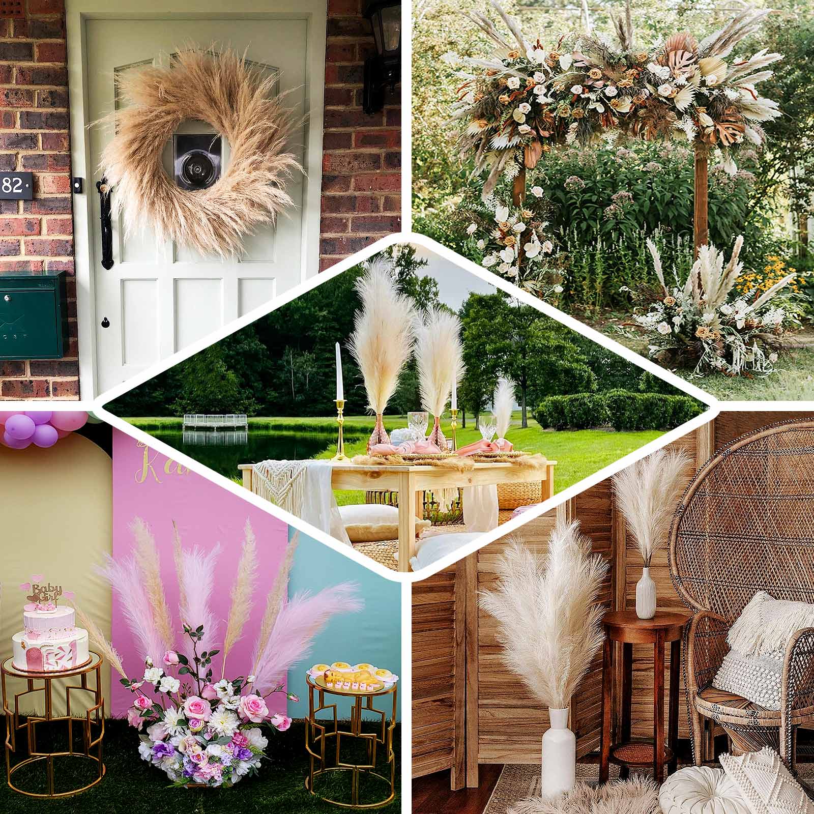 3 Stems Artificial Pampas Grass Decor 44" Taupe - Fluffy Faux Ornamental Grass Branches - Image 5