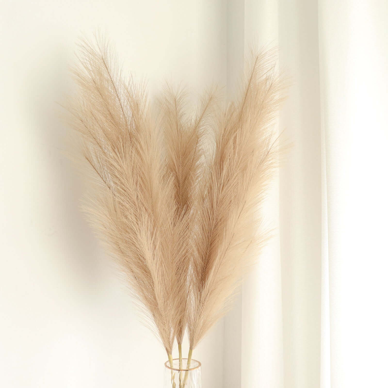 3 Stems Artificial Pampas Grass Decor 44" Taupe - Fluffy Faux Ornamental Grass Branches - Image 8