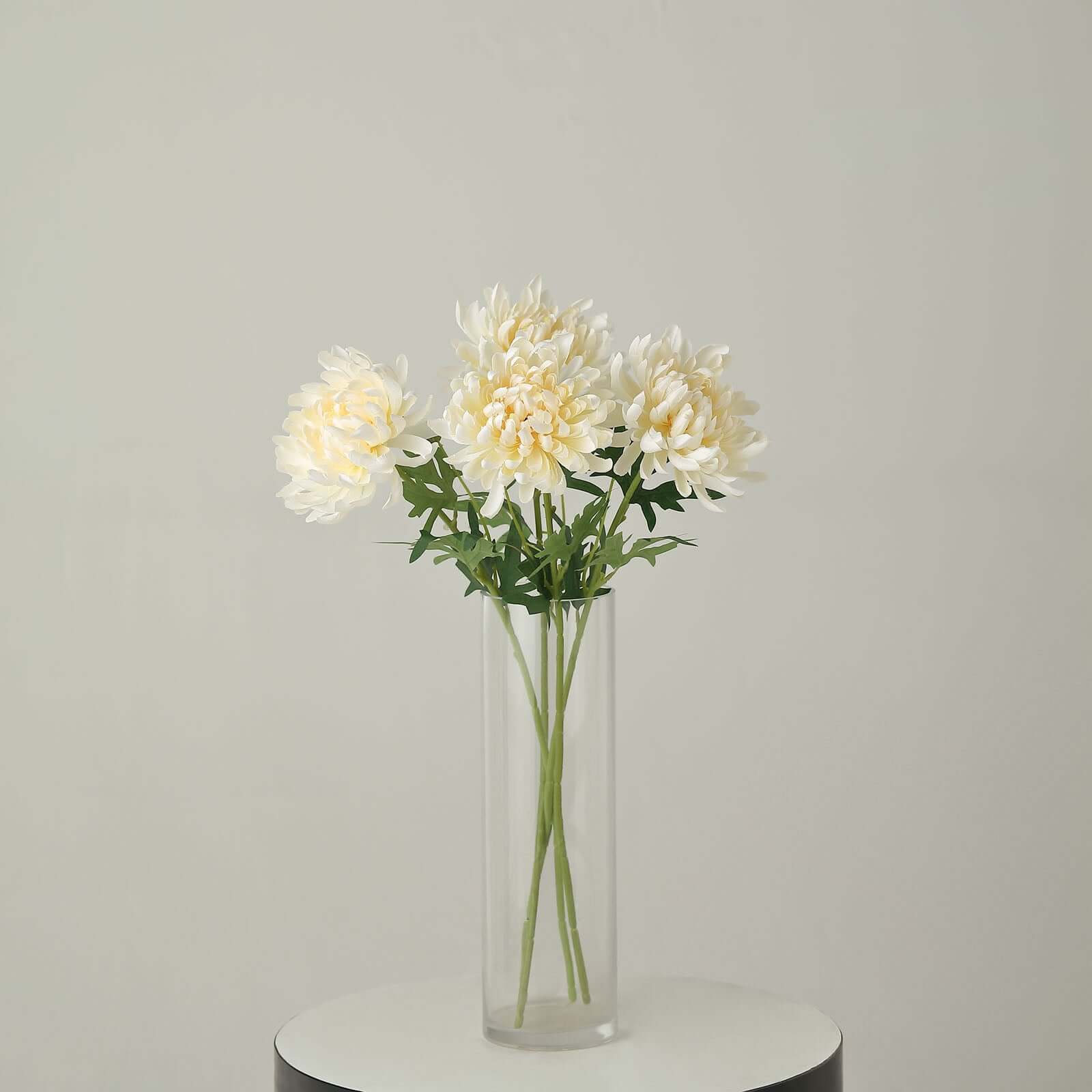 3 Stems Ivory Artificial Silk Chrysanthemum Bouquet Flowers, Large Faux Mum Branches 27"