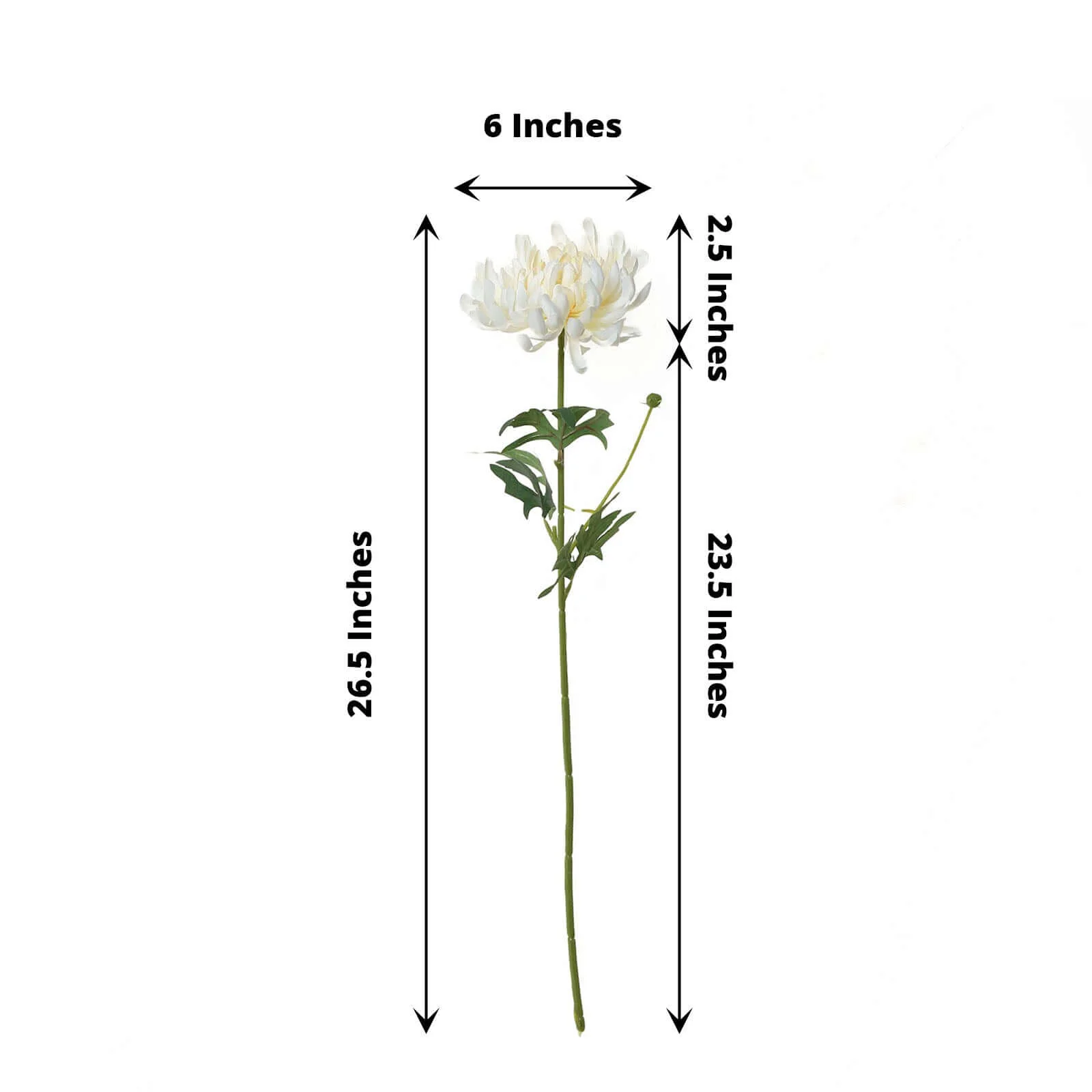3 Stems Ivory Artificial Silk Chrysanthemum Bouquet Flowers, Large Faux Mum Branches 27" - Image 3