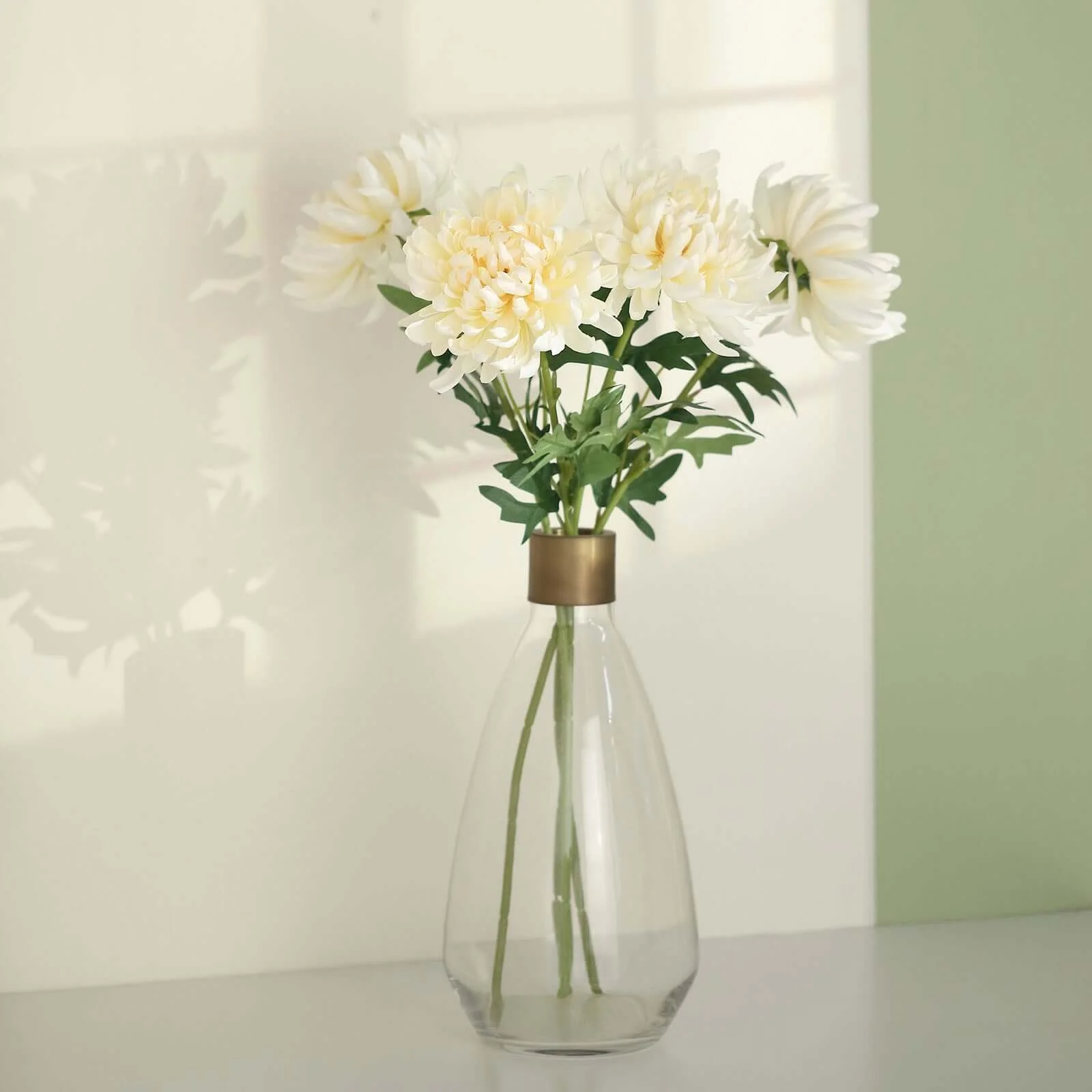 3 Stems Ivory Artificial Silk Chrysanthemum Bouquet Flowers, Large Faux Mum Branches 27" - Image 6