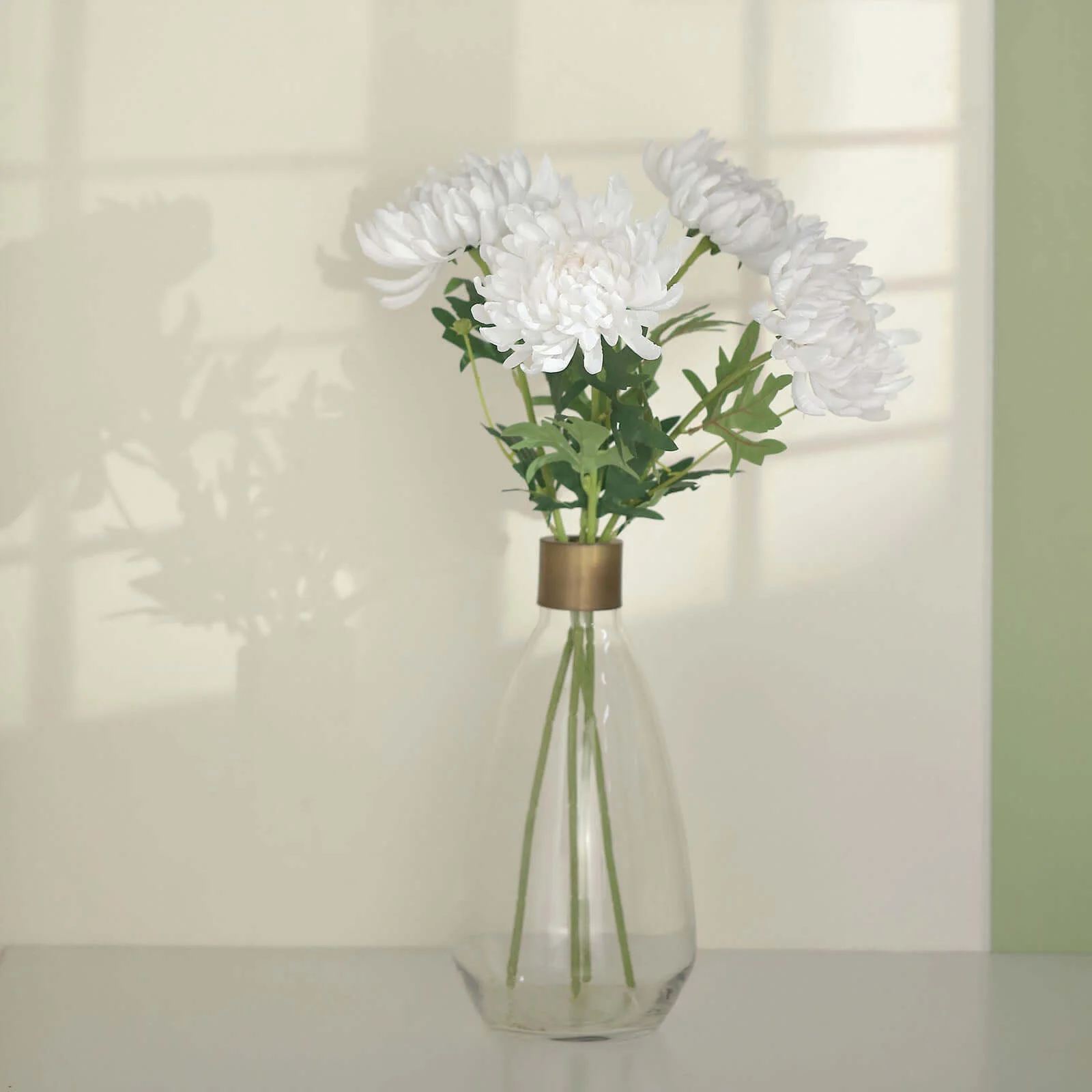 3 Stems White Artificial Silk Chrysanthemum Bouquet Flowers, Large Faux Mum Branches 27" - Image 5