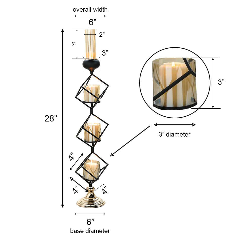 3-Tier Black Geometric Candle Holder 28" Tall with Amber Glass Votives & Gold Trim - Sleek Centerpiece Decor for Tables & Events - Image 3