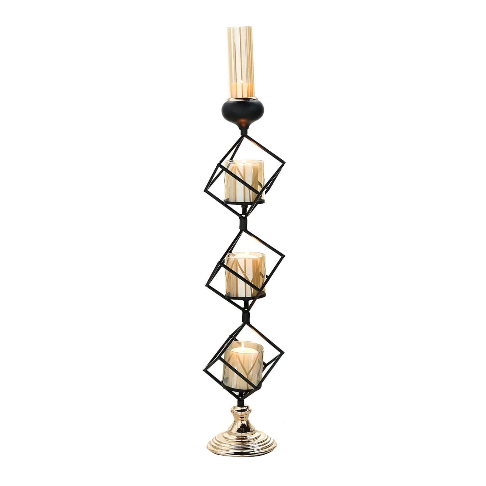 3-Tier Black Geometric Candle Holder 28" Tall with Amber Glass Votives & Gold Trim - Sleek Centerpiece Decor for Tables & Events - Image 7