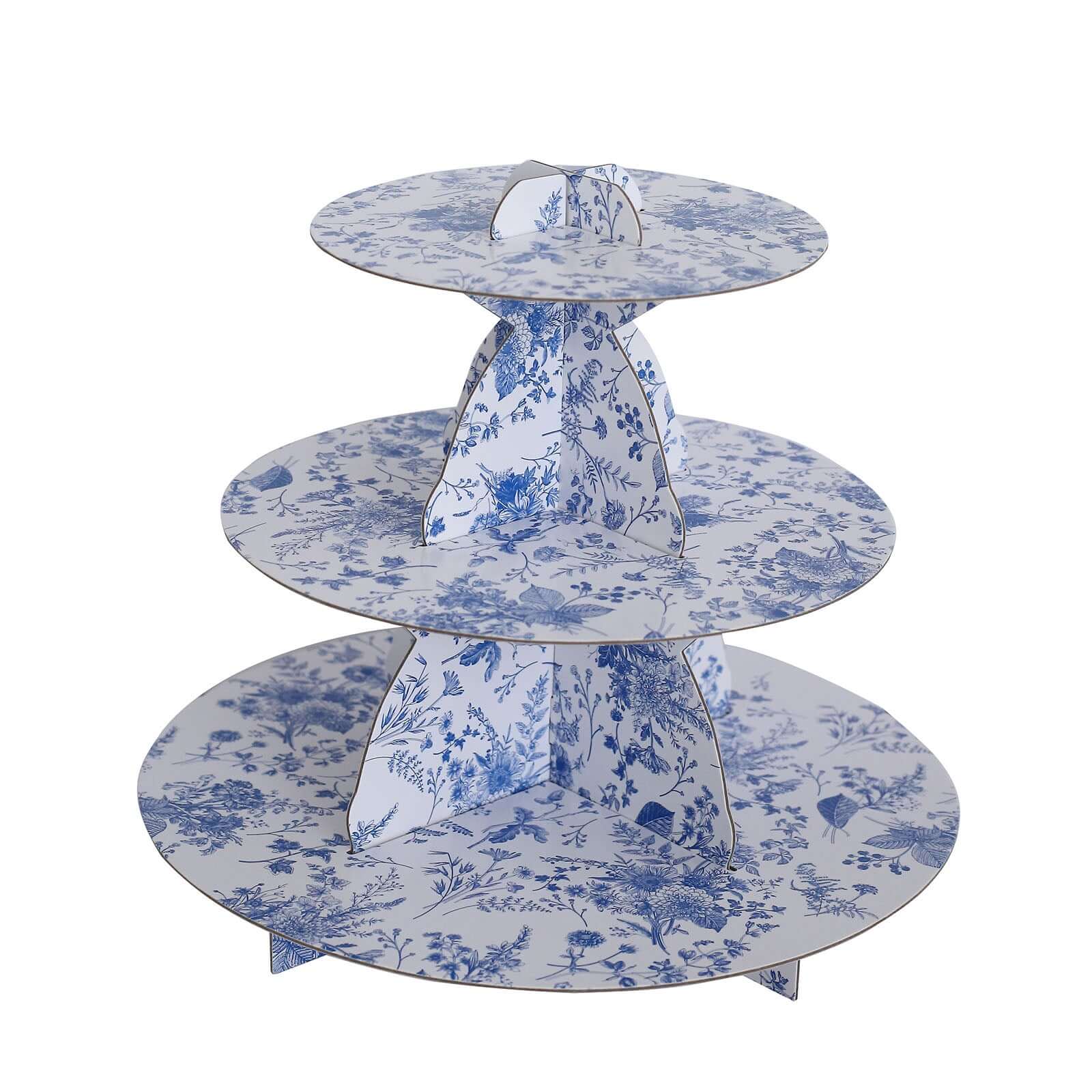 3-Tier Cardboard Cupcake Stand 11" White with Blue French Toile Pattern - Sturdy Dessert Display Stand Round Serving Platter for Refined Bridal Showers Afternoon Teas & Baby Showers - Image 8