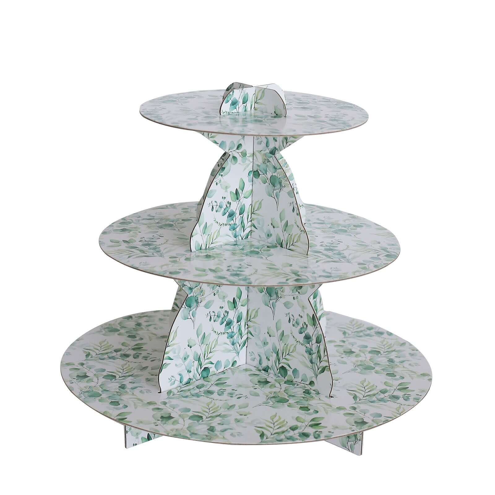3-Tier Cardboard Cupcake Stand 11" White with Green Eucalyptus Leaves Print - Sturdy Dessert Display Stand Round Serving Platter for Refined Bridal Showers Afternoon Teas & Baby Showers - Image 10