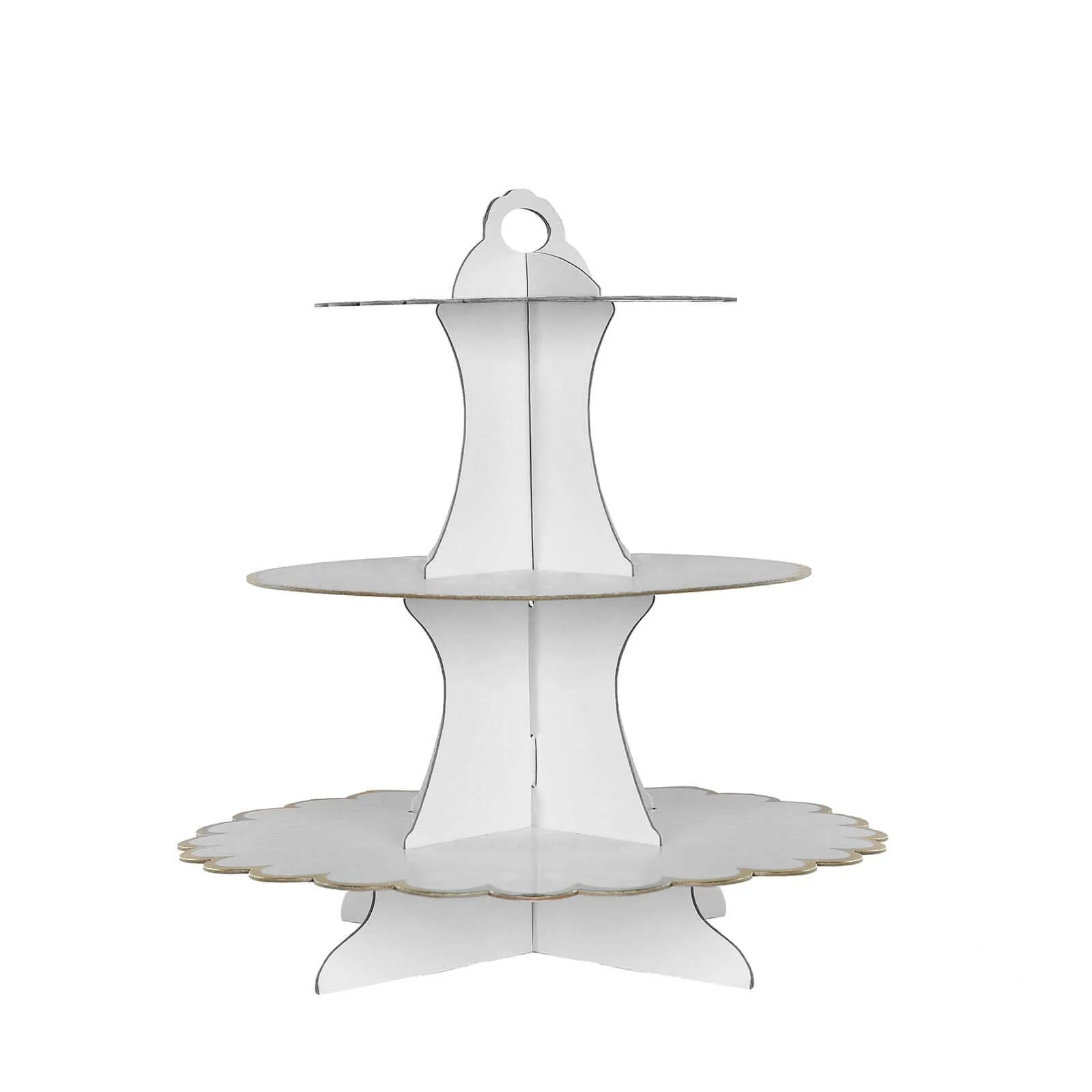 3-Tier Cardboard Cupcake Stand 13" White with Gold Scalloped Rim - Reusable & Easy-to-Assemble Dessert Treat Tower for Baby Showers Birthdays & Events - Image 6