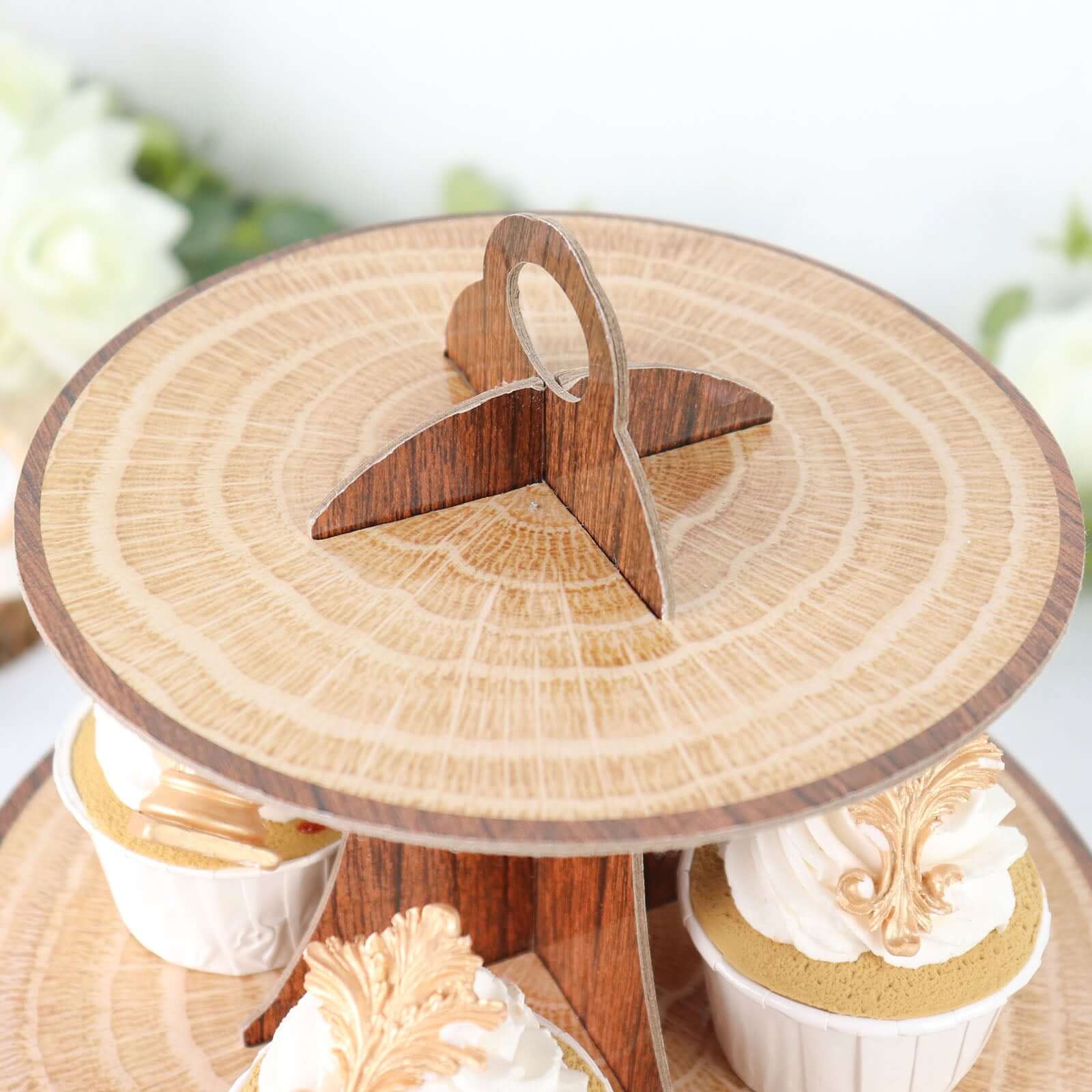 3-Tier Cardboard Cupcake Stand 14" Natural Wood Plank Print - Easy-to-Assemble Dessert Table Display Tower for Stylish Sweets Buffet Presentation - Image 11