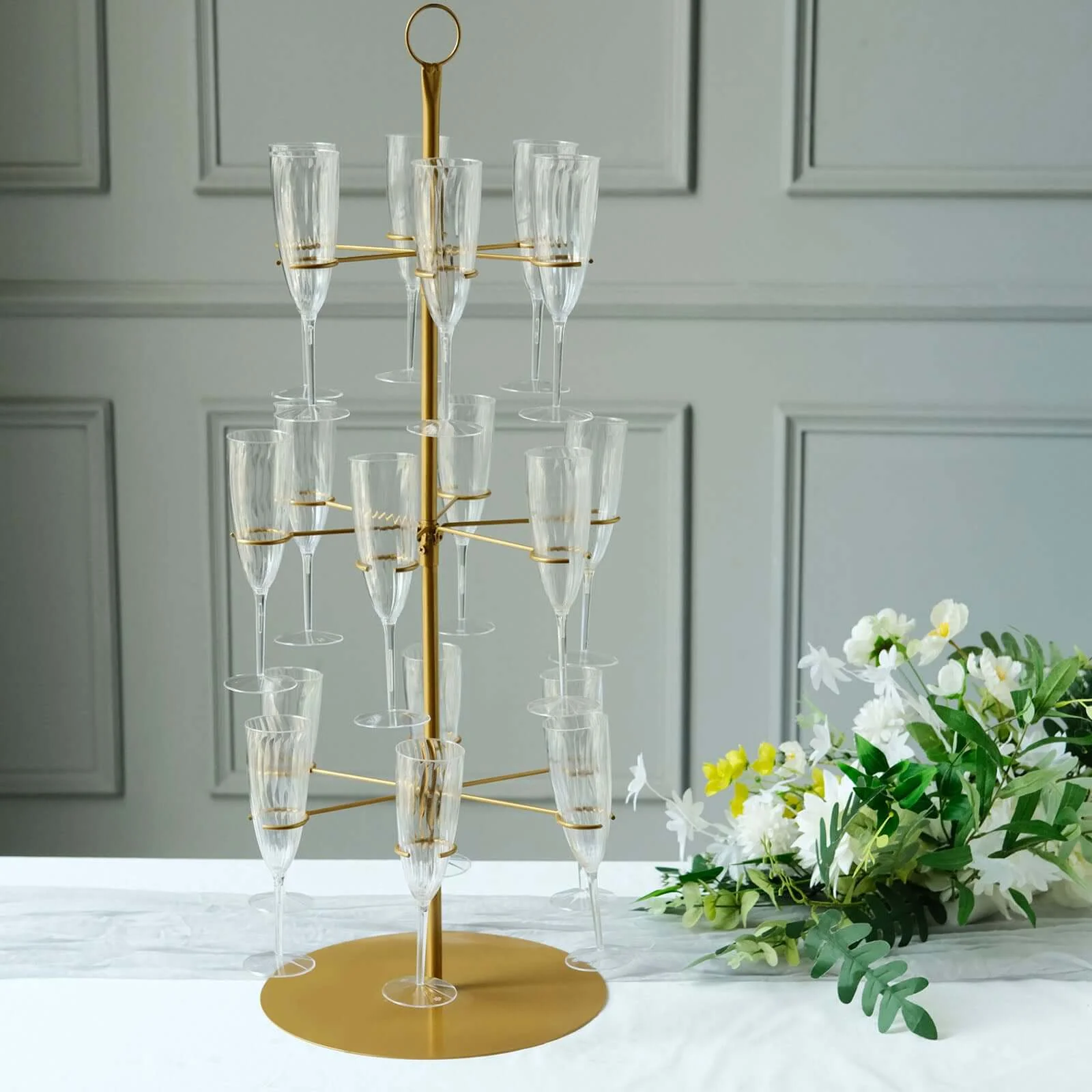 3-Tier Champagne Glass Holder Tower 33" Gold, Stable Metal Flute Display Rack Cocktail Tree Stand for Stylish Drink Presentation - Image 10