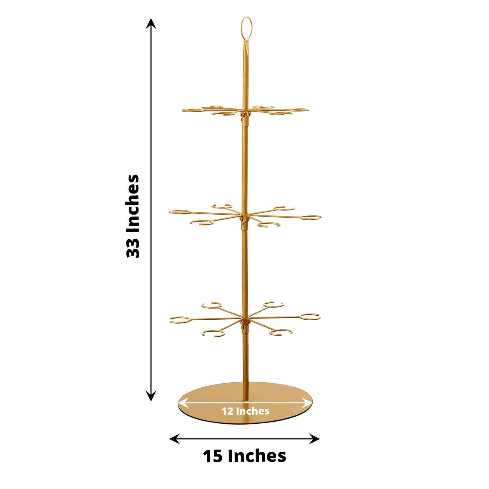 3-Tier Champagne Glass Holder Tower 33" Gold, Stable Metal Flute Display Rack Cocktail Tree Stand for Stylish Drink Presentation - Image 3