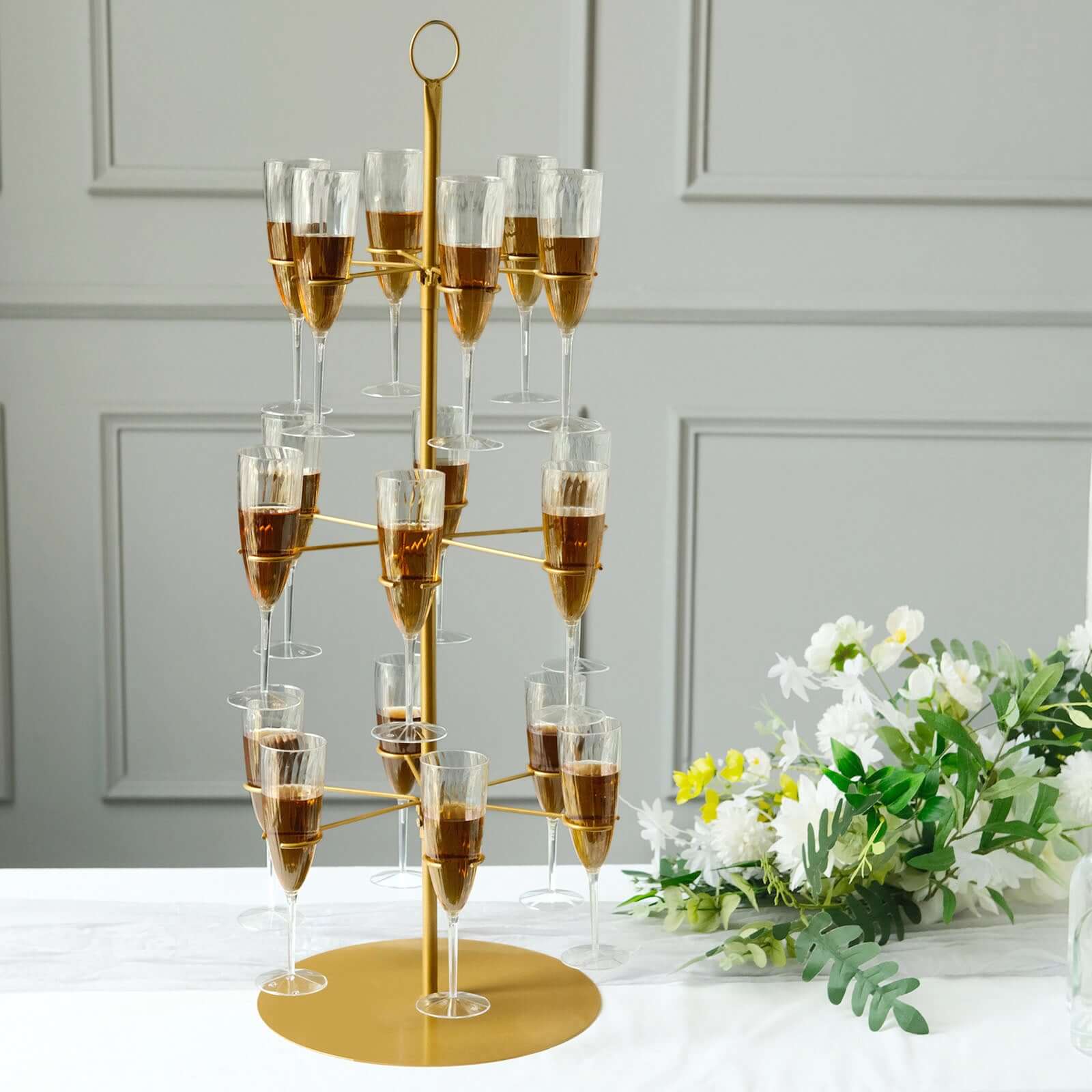3-Tier Champagne Glass Holder Tower 33" Gold, Stable Metal Flute Display Rack Cocktail Tree Stand for Stylish Drink Presentation - Image 6