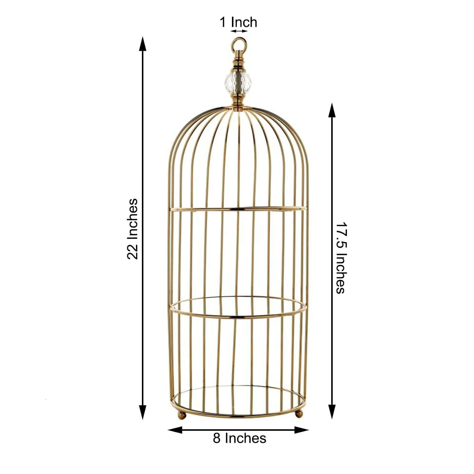 3-Tier Cupcake Cake Stand 22" Bird Cage Design with Crystal Top Mirror Base - Serving Tray with Hanging Option - Image 3