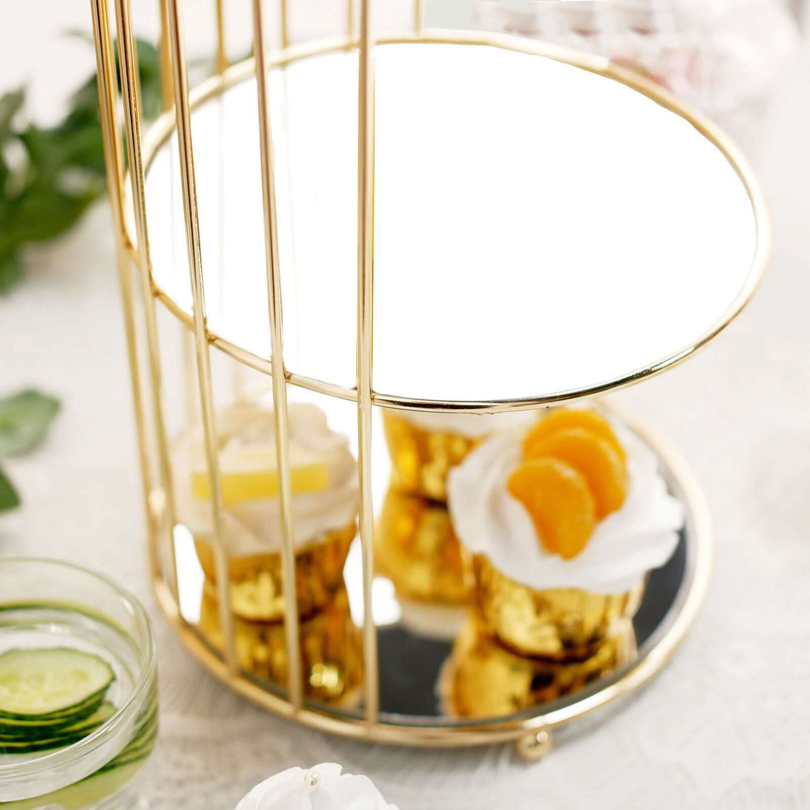 3-Tier Cupcake Cake Stand 22" Bird Cage Design with Crystal Top Mirror Base - Serving Tray with Hanging Option - Image 6