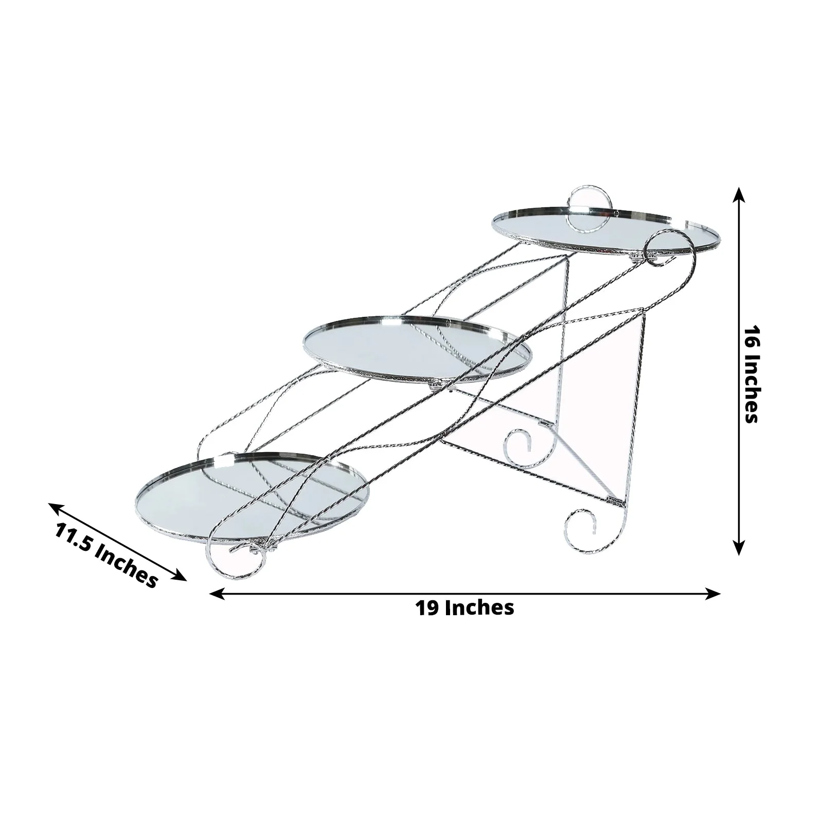 3-Tier Metal Cake Stand 16"x19" Cascading Design with Round Mirror Trays Silver - Dessert Display and Serving Platter - Image 3