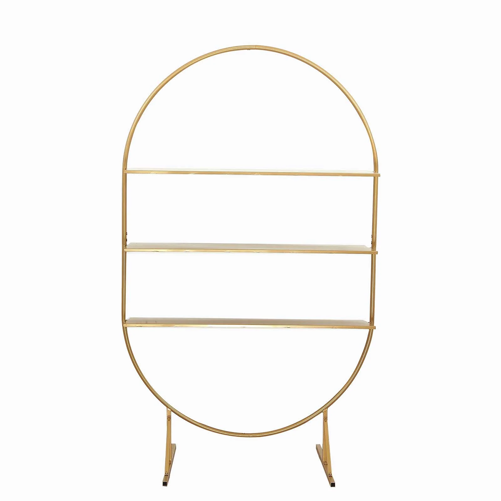 3-Tier Metal Oval Cupcake Dessert Stand 6.5ft Gold Arch Shelf Rack Style - Sturdy Large Floor Standing Cake Display Stand for Birthdays Banquets & Modern Celebrations - Image 4