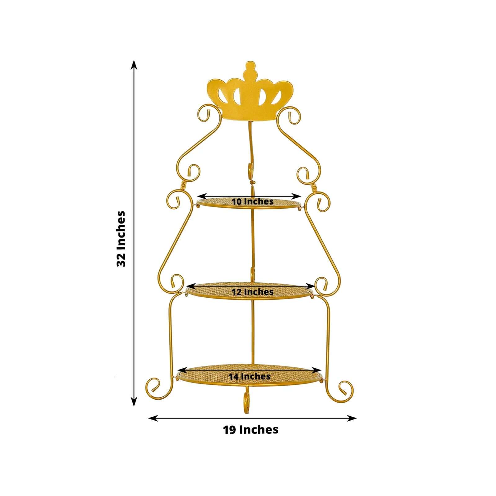 3 Tier Metal Round Cake Stand 32" Gold with Crown Top - Multiuse Cupcake Holder Dessert Display Riser for Classy Wedding Party & Event Decor - Image 3