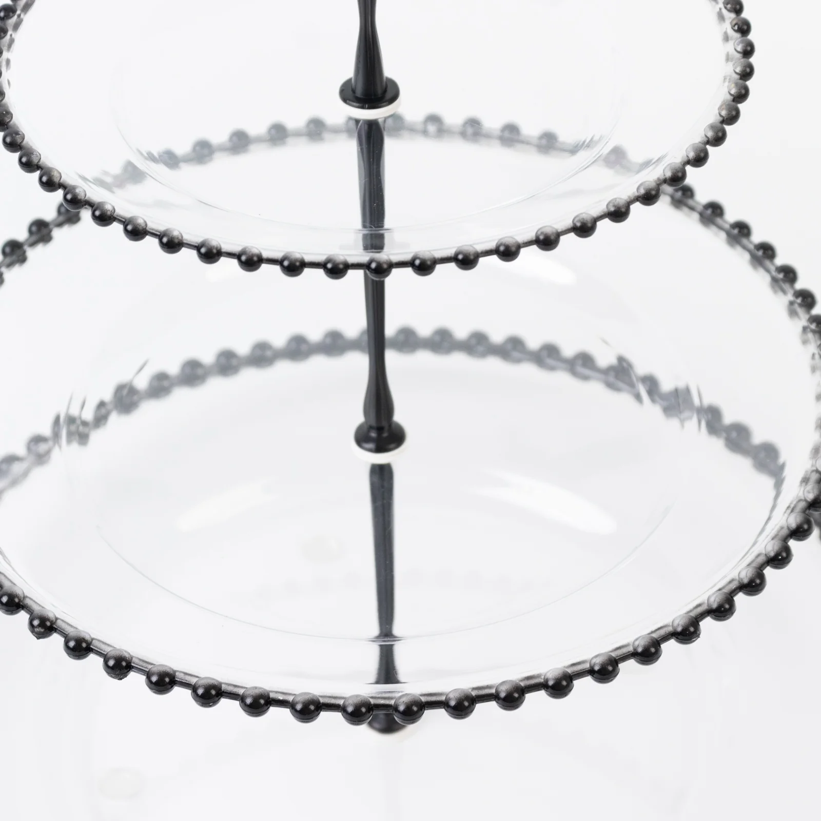 Clear 3-Tier Round Plastic Cupcake Tower Stand with Black Beaded Rim, Dessert Display Tea Party Serving Platter With Top Handle - 14" - Image 7