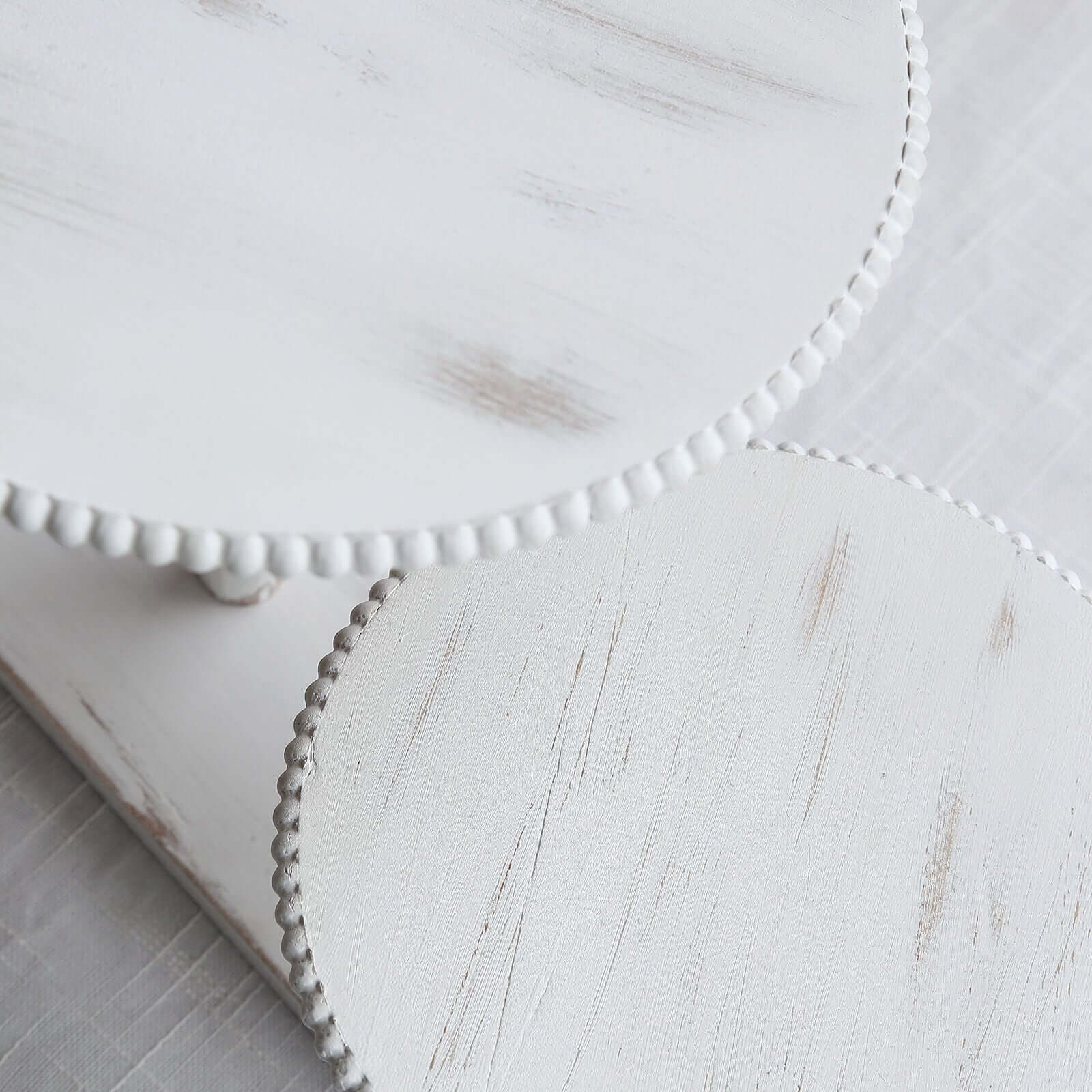 3-Tier Wooden Cake Stand 24"x16" Whitewash with Round Beaded Rim Trays - Rustic Cupcake Tower Dessert Display - Image 13