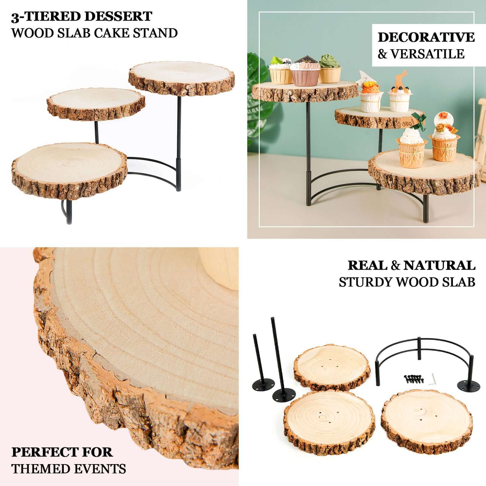3-Tier Wooden Cheese Board Stand 12" Tall Half Moon Wood Slice Design - Rustic Cupcake Centerpiece - Image 4