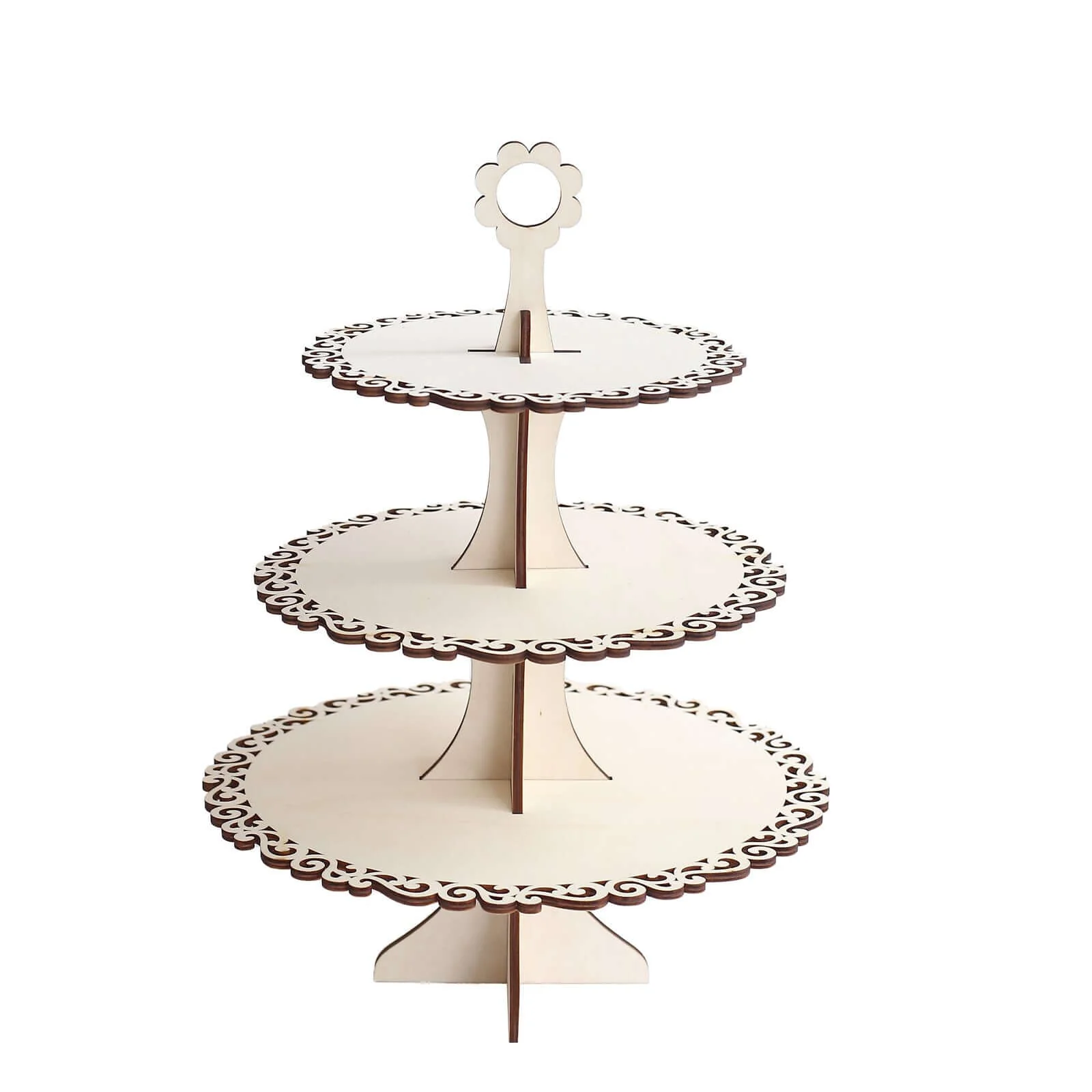 3-Tier Wooden Cupcake Stand 16" Floral Edge Design Natural - Rustic Round Dessert Display Table Centerpiece - Image 12