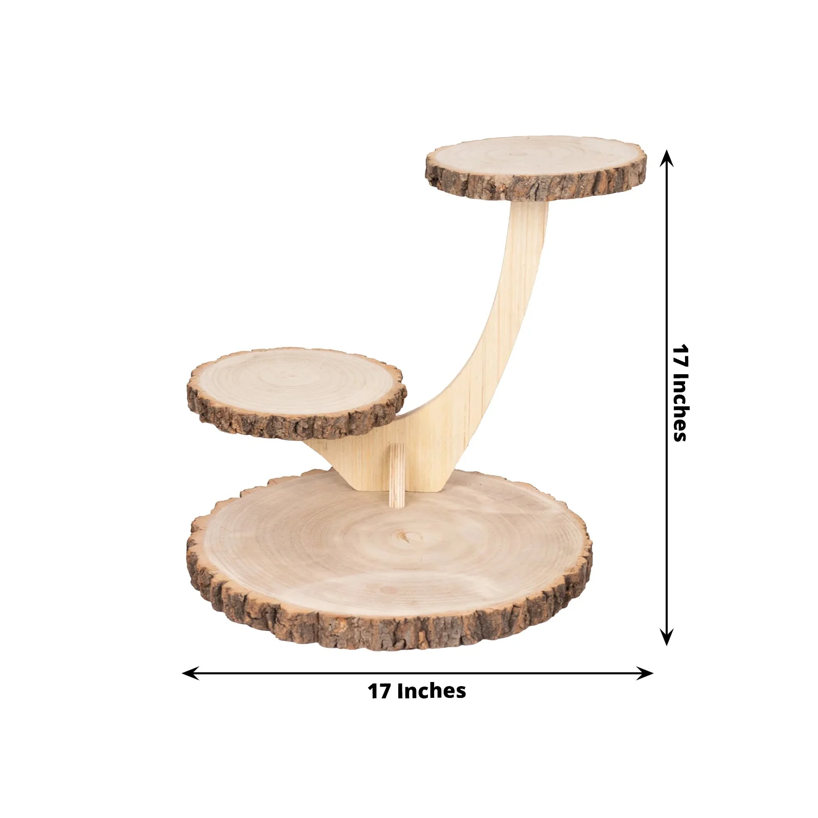 3-Tier Wooden Cupcake Stand 17" Rustic Natural Wood Slice with Tree Branch Style - Farmhouse Dessert Display Cake Holder - Image 2