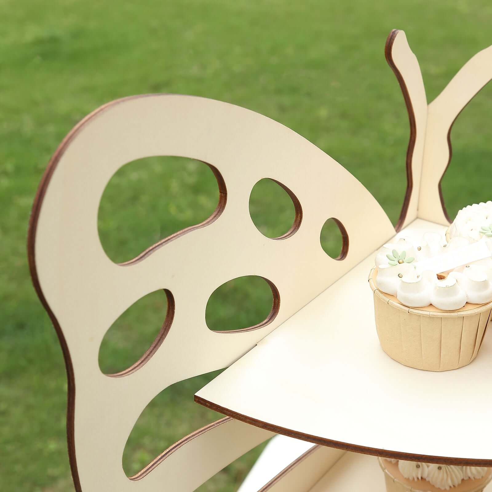 3-Tier Wooden Cupcake Stand 24" Butterfly Design Natural - Rustic Dessert Display Shelf Rack - Image 9