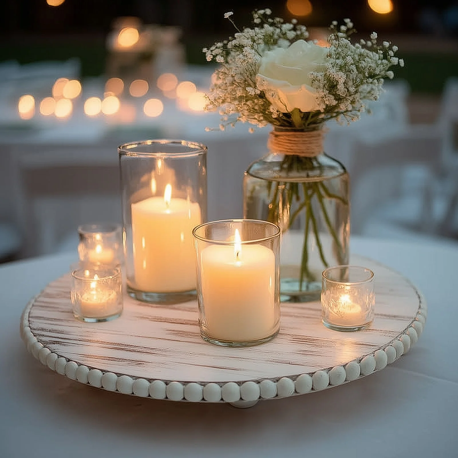 3-Pack Wooden Centerpiece Plates 13" – Antique White Beaded Charger Plates, Rustic Farmhouse Decor - Image 6