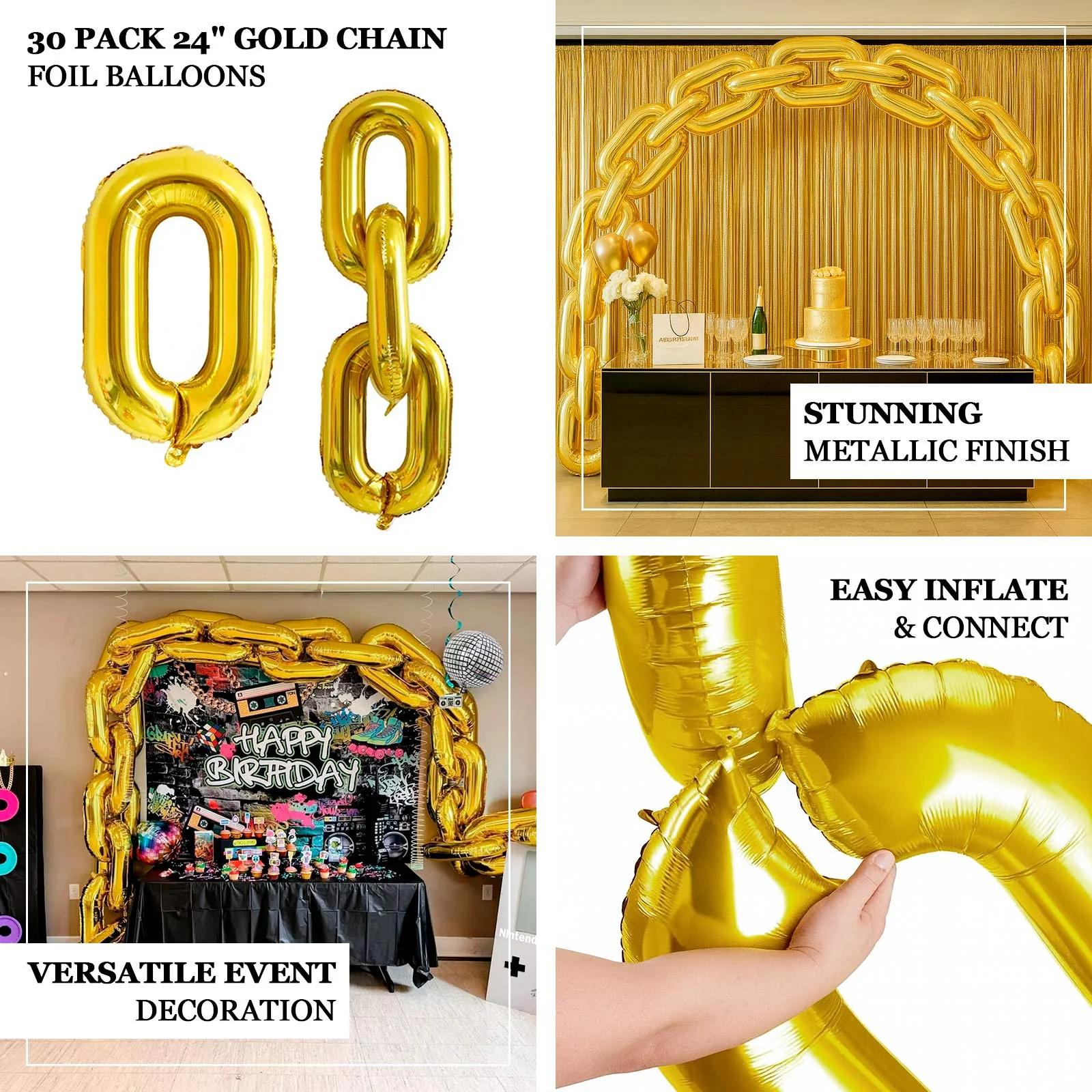 30 Pack 24" Silver Chain Foil Balloons – 90s Hip Hop Party Decorations – Jumbo Link Balloons for Arches & Backdrops Up to 44ft Long Foil Mylar Balloons - Image 4