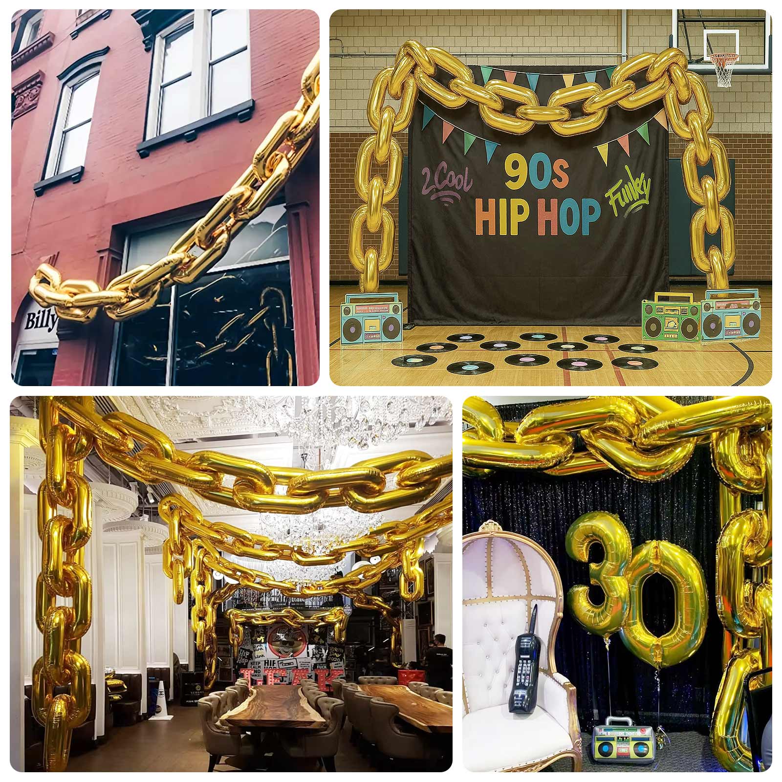 30 Pack 24" Gold Chain Foil Balloons – 90s Hip Hop Party Decorations – Jumbo Link Balloons for Arches & Backdrops Up to 44ft Long Foil Mylar Balloons - Image 5