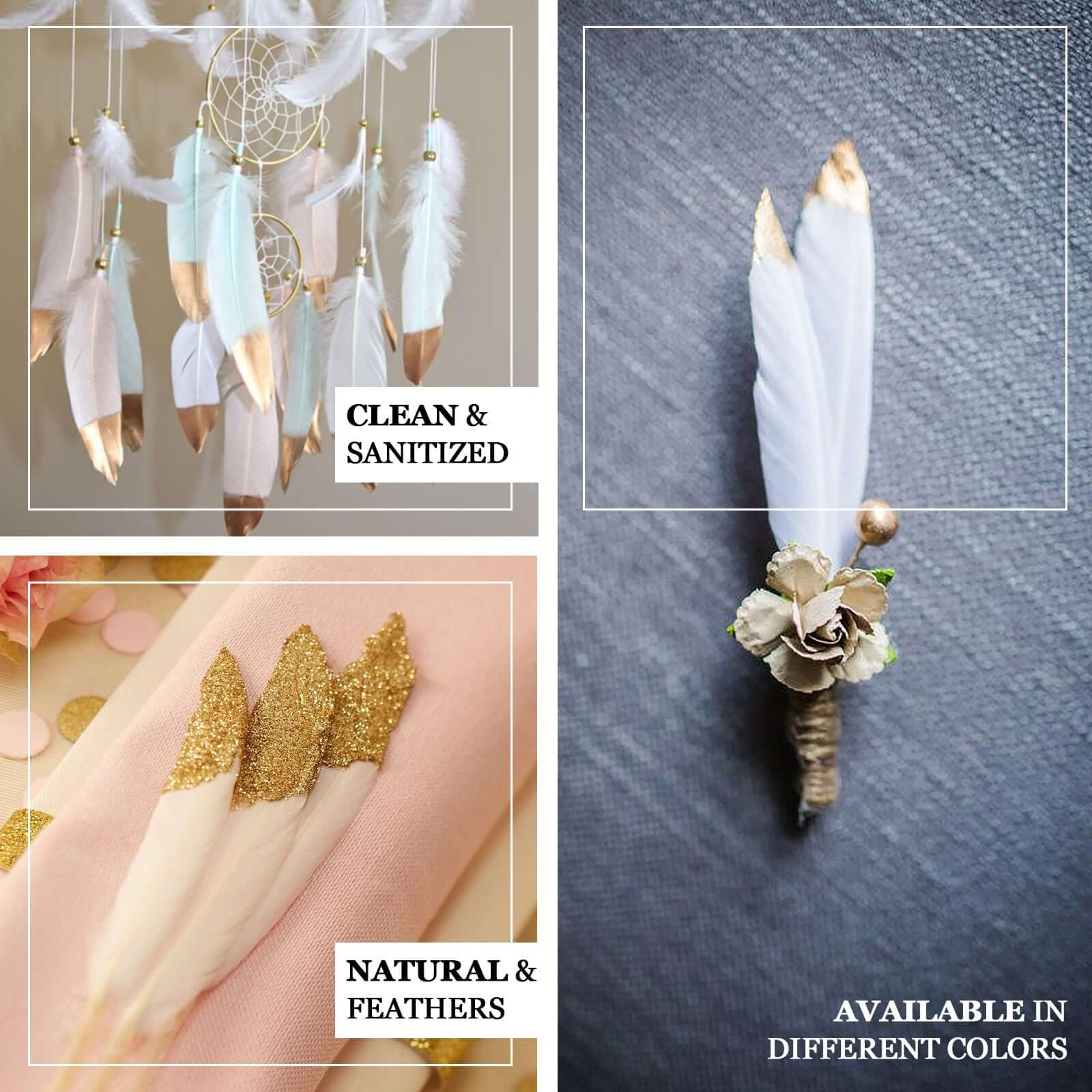 30-Pack Real Goose Feathers Dual Tone Metallic Gold Tip Design Blush White - Craft Feathers for Party Decorations - Image 5