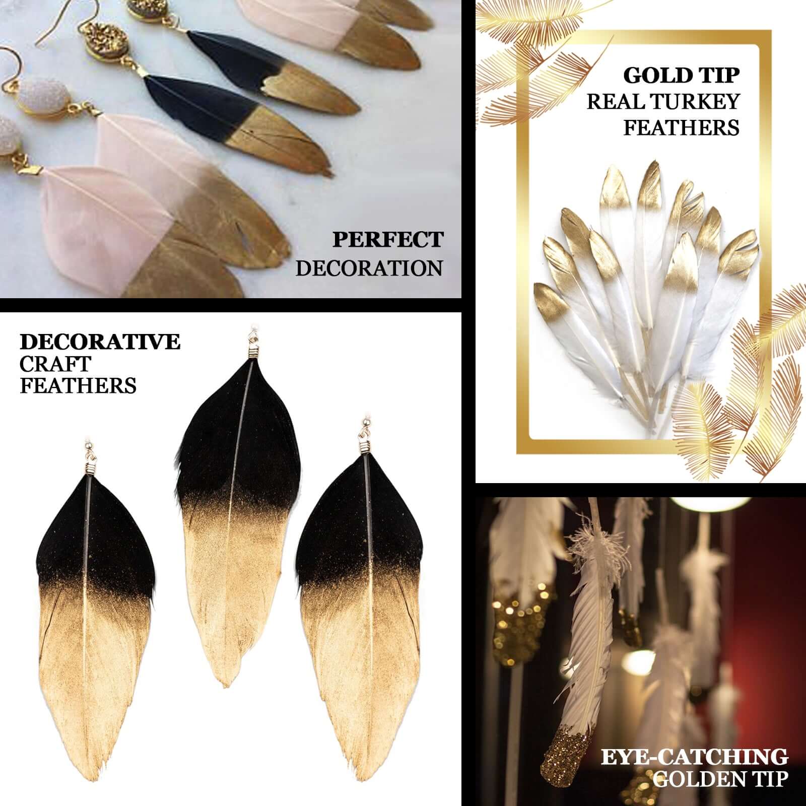 30-Pack Real Turkey Feathers Blush Glitter Gold Tip Design - Craft Feathers for Party Decorations and DIY Crafts - Image 4