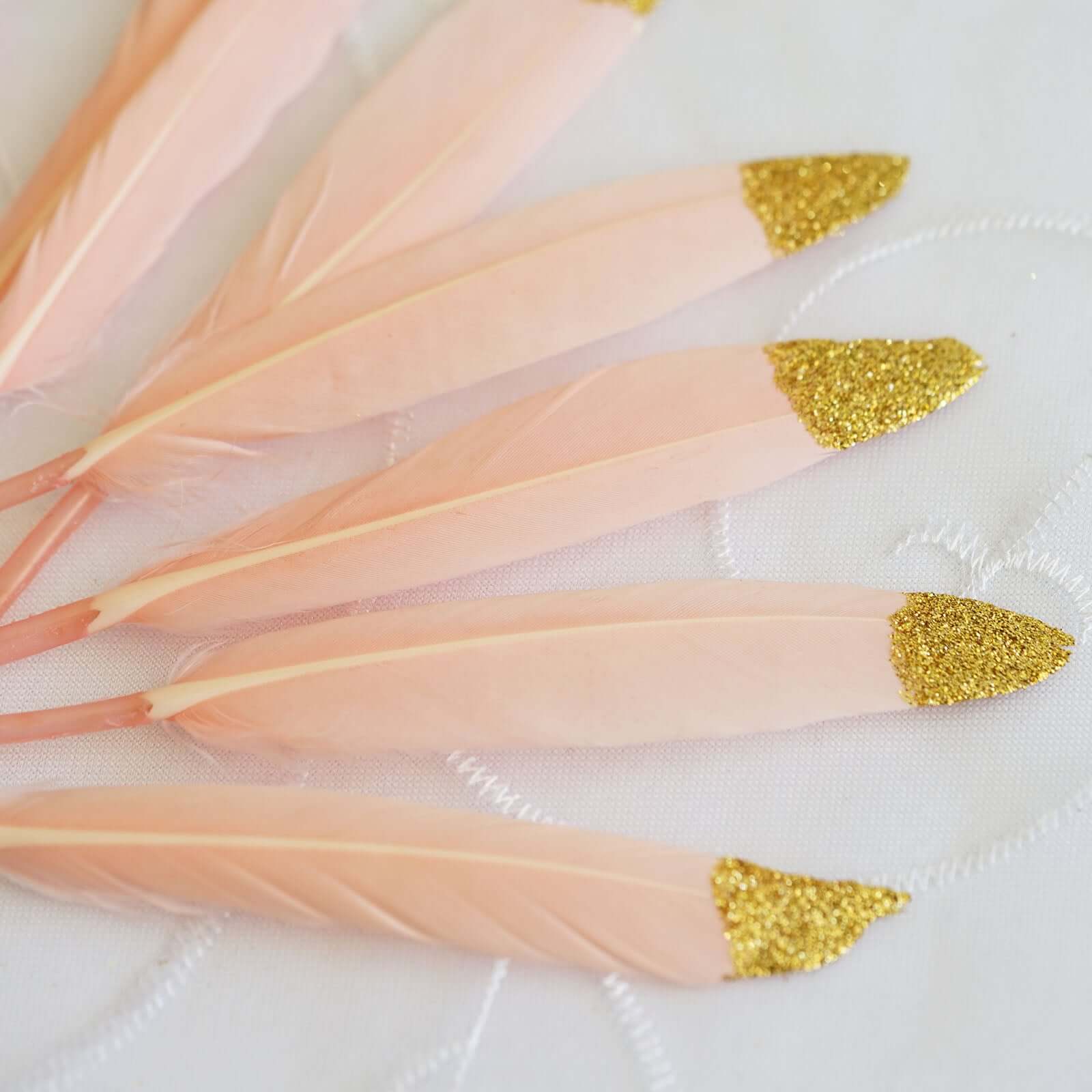 30-Pack Real Turkey Feathers Blush Glitter Gold Tip Design - Craft Feathers for Party Decorations and DIY Crafts - Image 9
