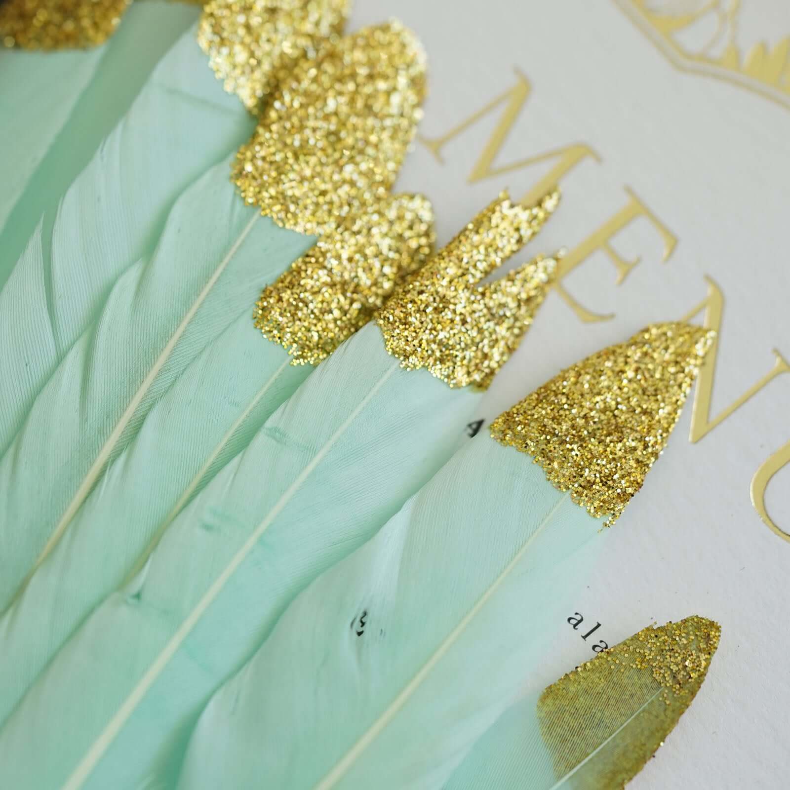 30-Pack Real Turkey Feathers Mint Glitter Gold Tip Design - Craft Feathers for Party Decorations and DIY Crafts - Image 8