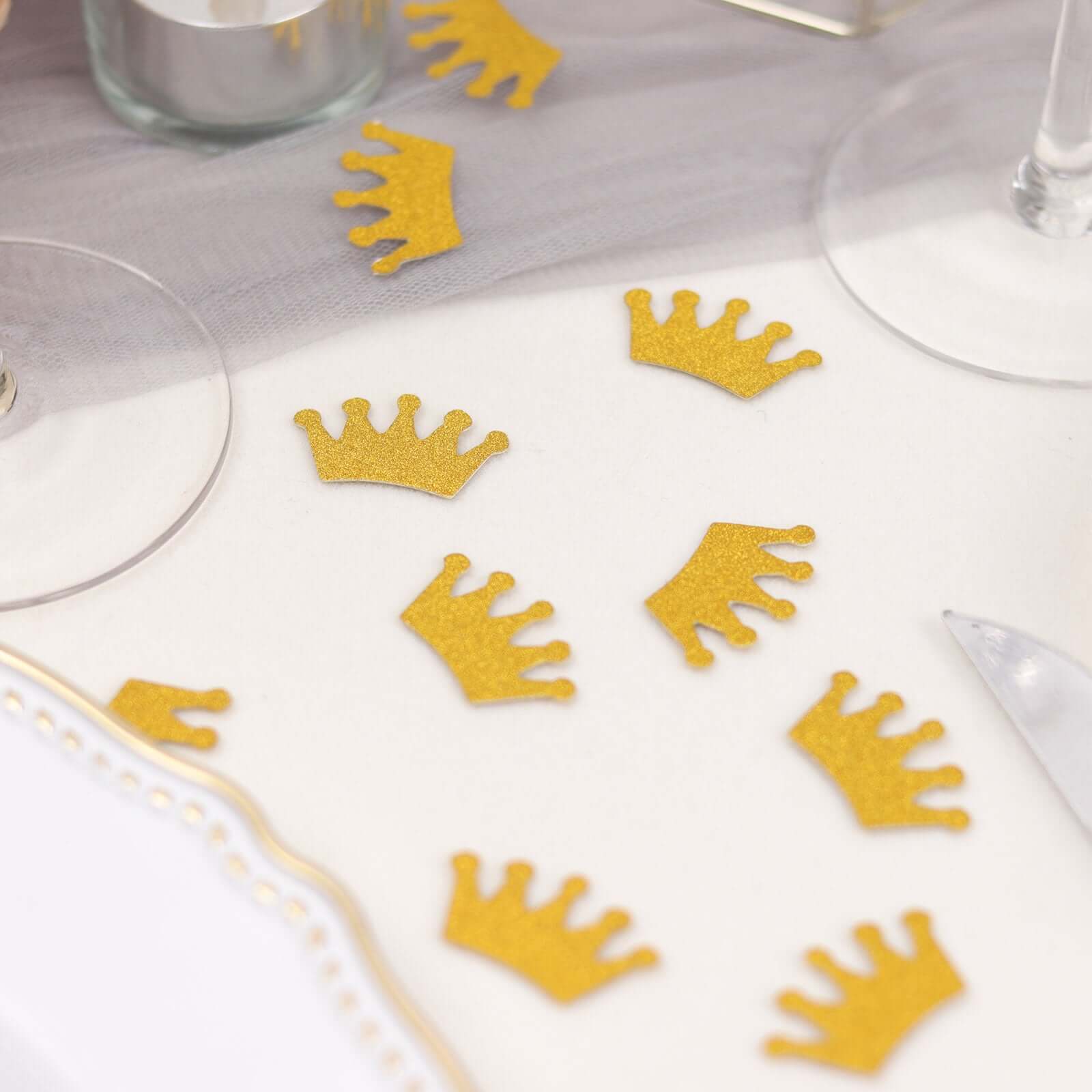 300 Pcs Glitter Princess Crown Paper Confetti Double-Sided Gold, Baby Shower Party Table Scatters - Decorative and Sparkling Design - Image 11