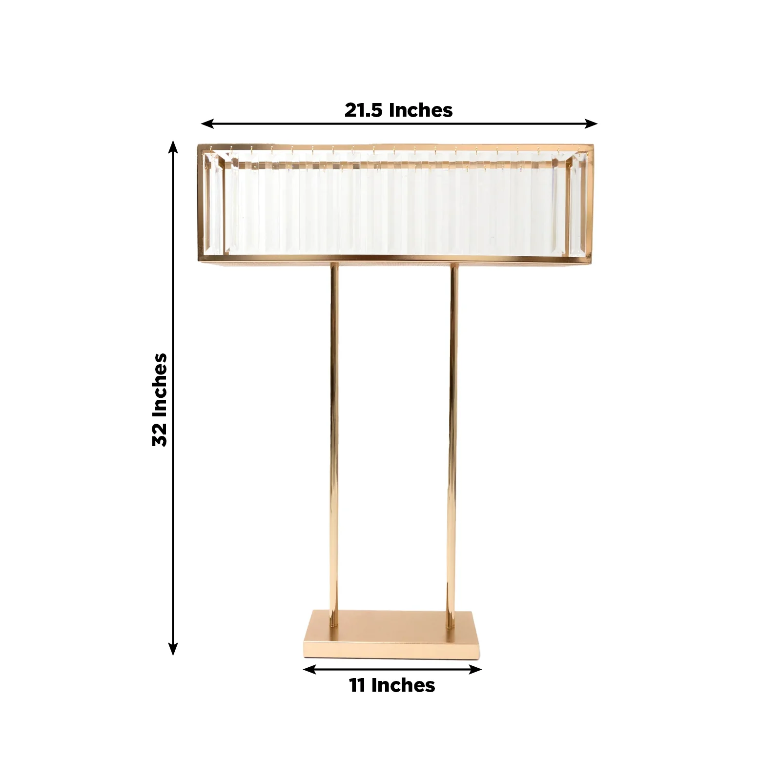 Crystal Pendant Flower Stand, Gold Metal Centerpiece Vase – 32" Tall Rectangular Display Rack - Image 3