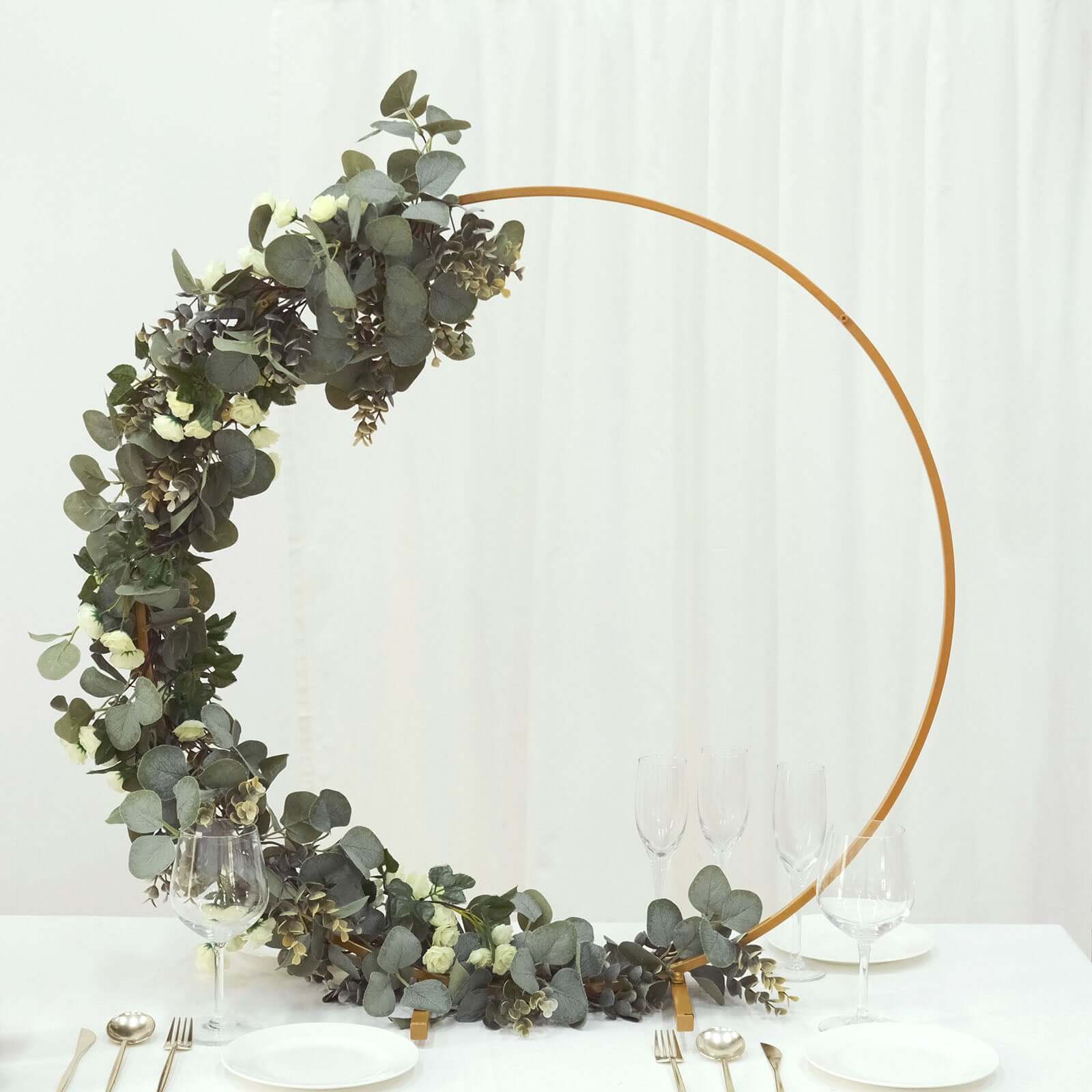 Gold Metal Round Hoop Wedding Centerpiece, Self Standing Table Floral Wreath Frame 32" - Image 6