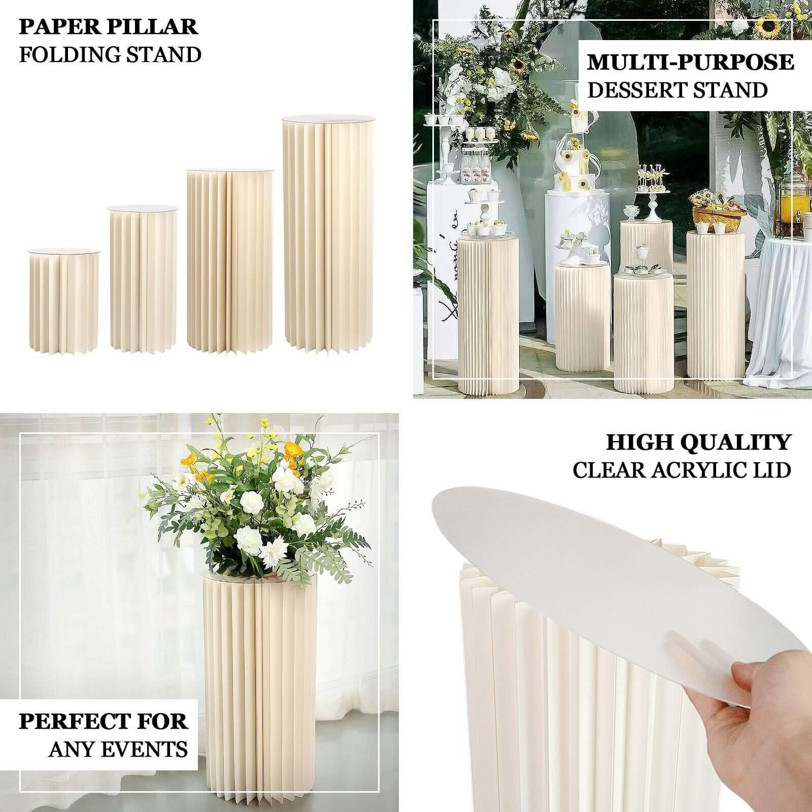 Ivory Cylinder Pillar Pedestal Stand, Display Column Stand With Top Plate 32" - Image 4
