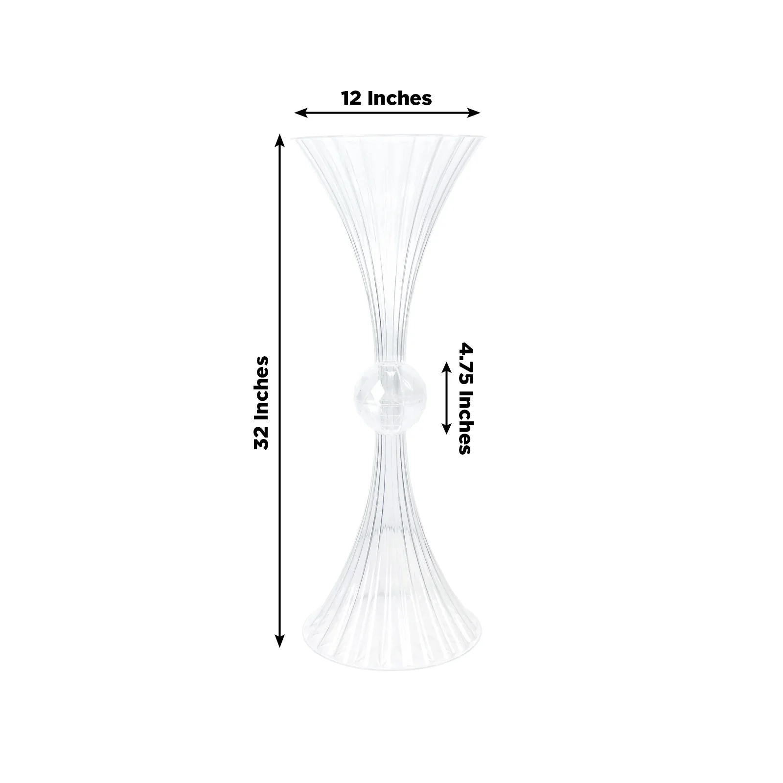 4 Pack Ribbed Acrylic Trumpet Vases – 32" Clear Reversible Flower Centerpiece with Crystal Ball Accent - Image 3
