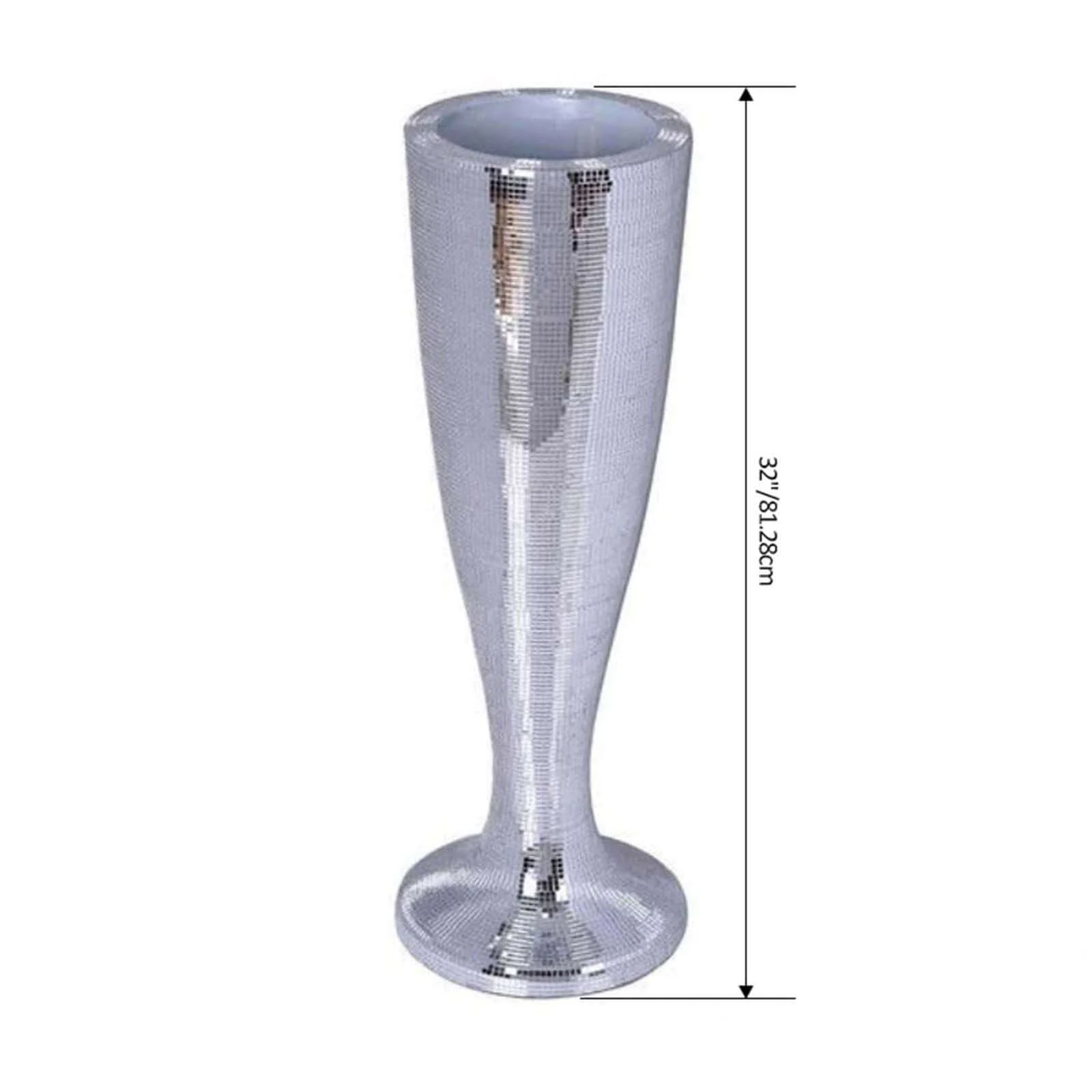 Silver Polystone Mirror Mosaic Pedestal Trumpet Floor Vase 32" Tall - Image 3