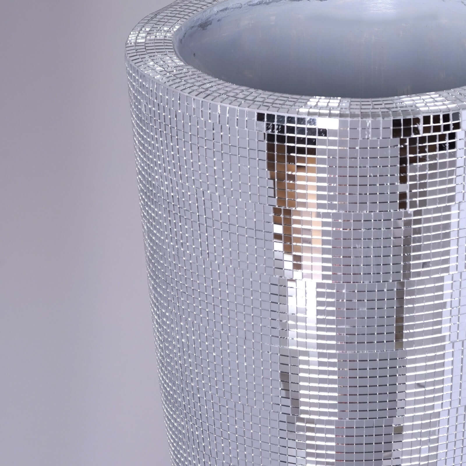 Silver Polystone Mirror Mosaic Pedestal Trumpet Floor Vase 32" Tall - Image 4