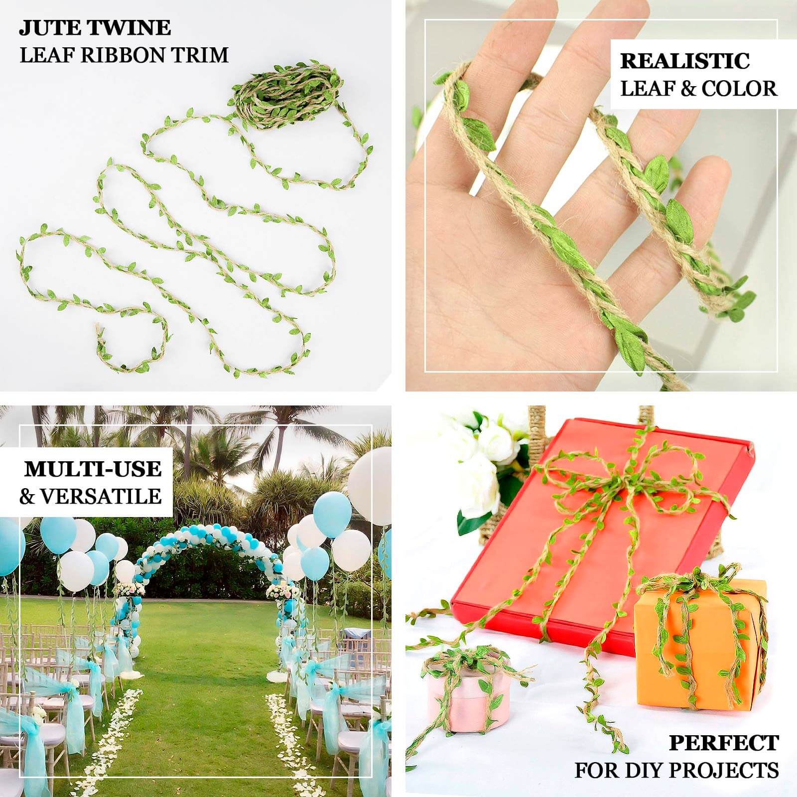 Natural Jute Twine With Green Leaves, Burlap Leaf Ribbon For DIY Craft Party Wedding Home Decor 32FT - Image 4