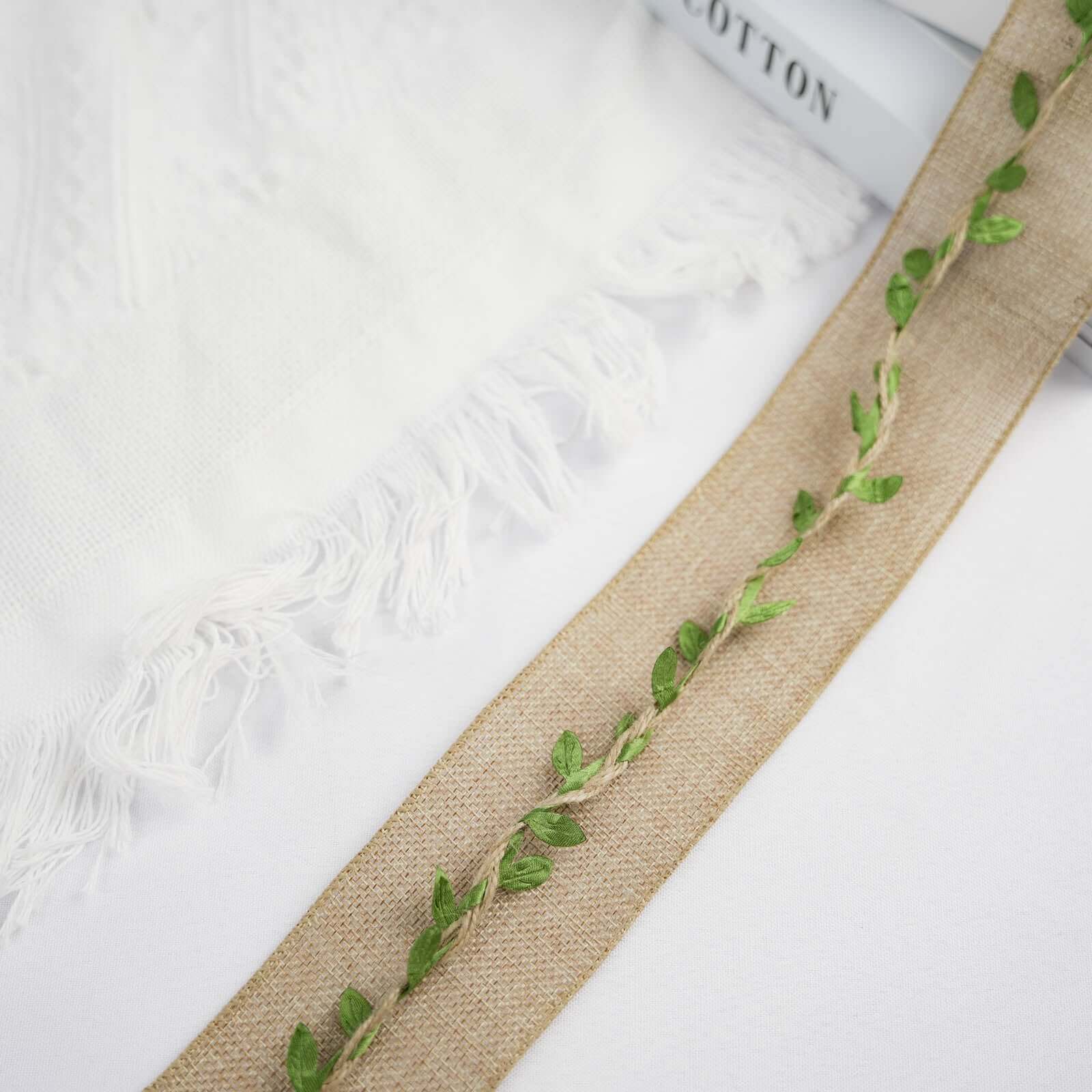 Natural Jute Twine With Green Leaves, Burlap Leaf Ribbon For DIY Craft Party Wedding Home Decor 32FT - Image 7