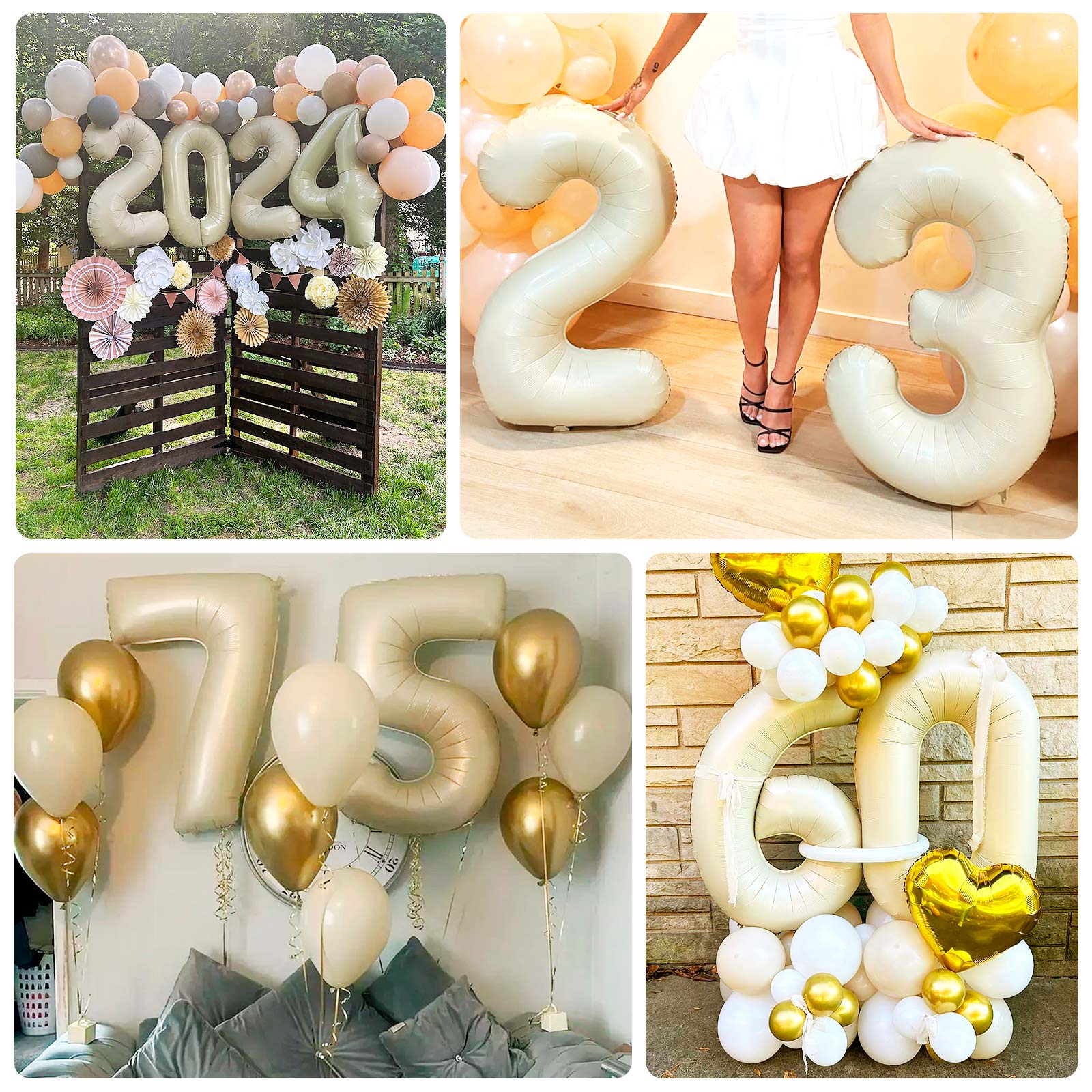35" Matte Cream Number Balloons 0-9 – Large Mylar Foil Balloons, Air or Helium Fill - Image 4